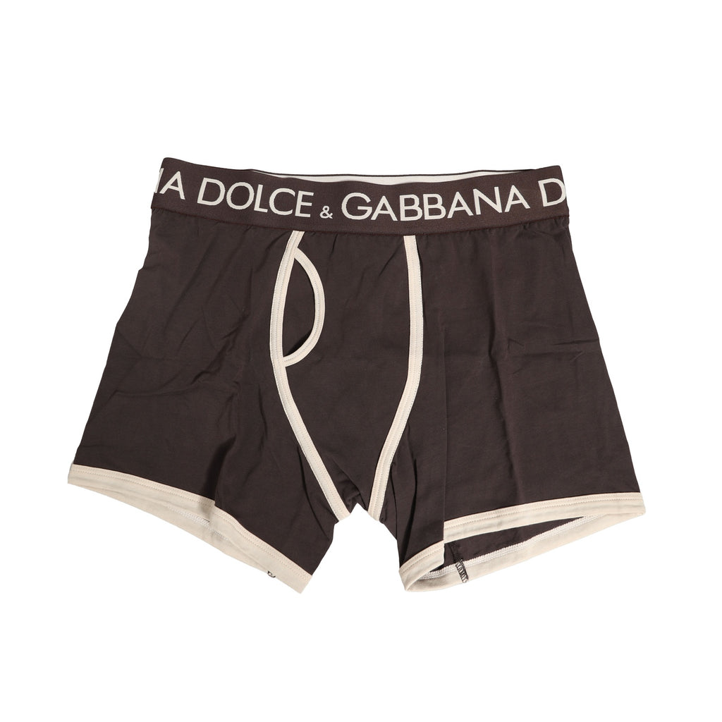 Dolce & Gabbana Brown Cotton Stretch Regular Boxer Underwear