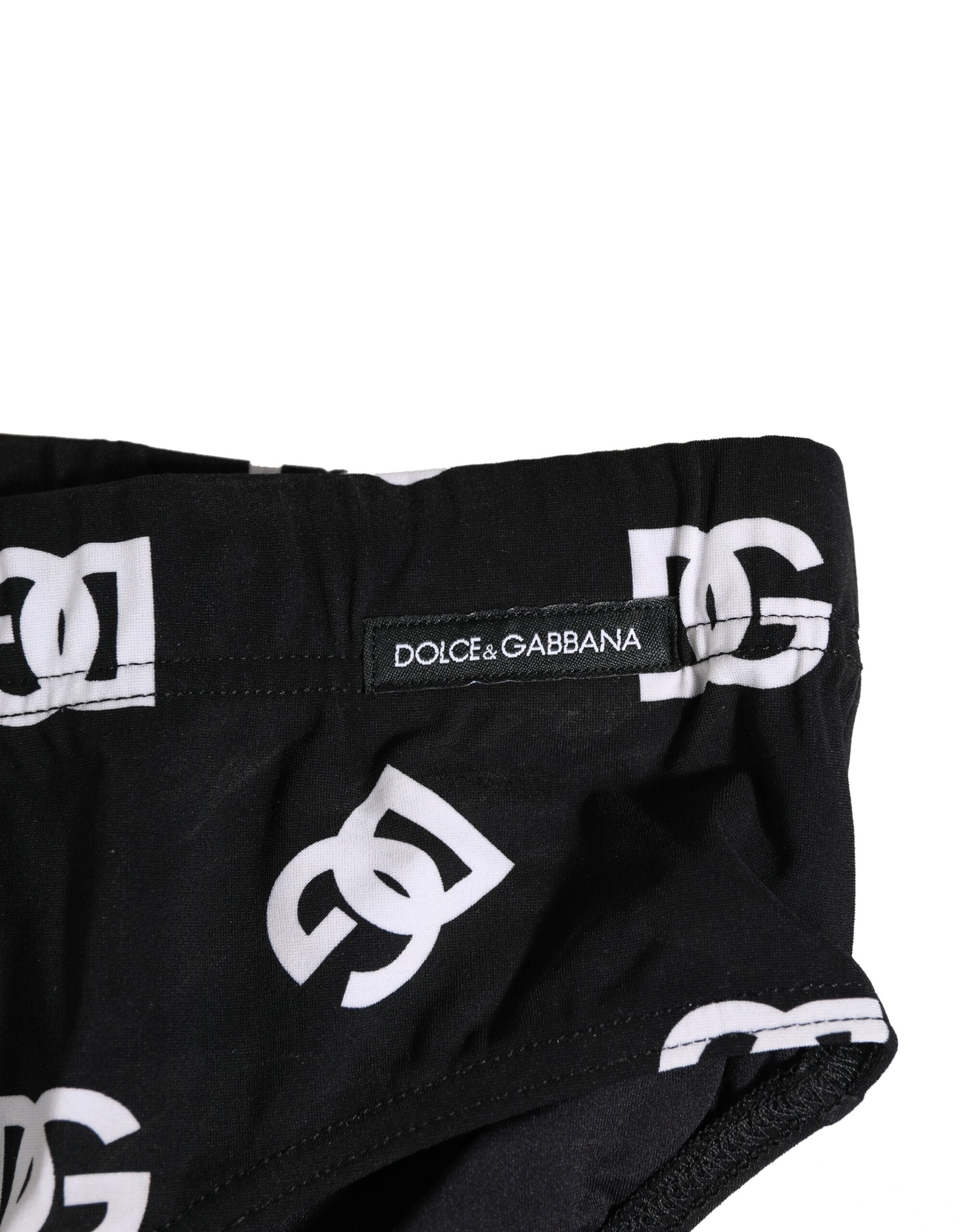 Dolce & Gabbana Black Nylon Logo Print Beachwear Brief Swimwear