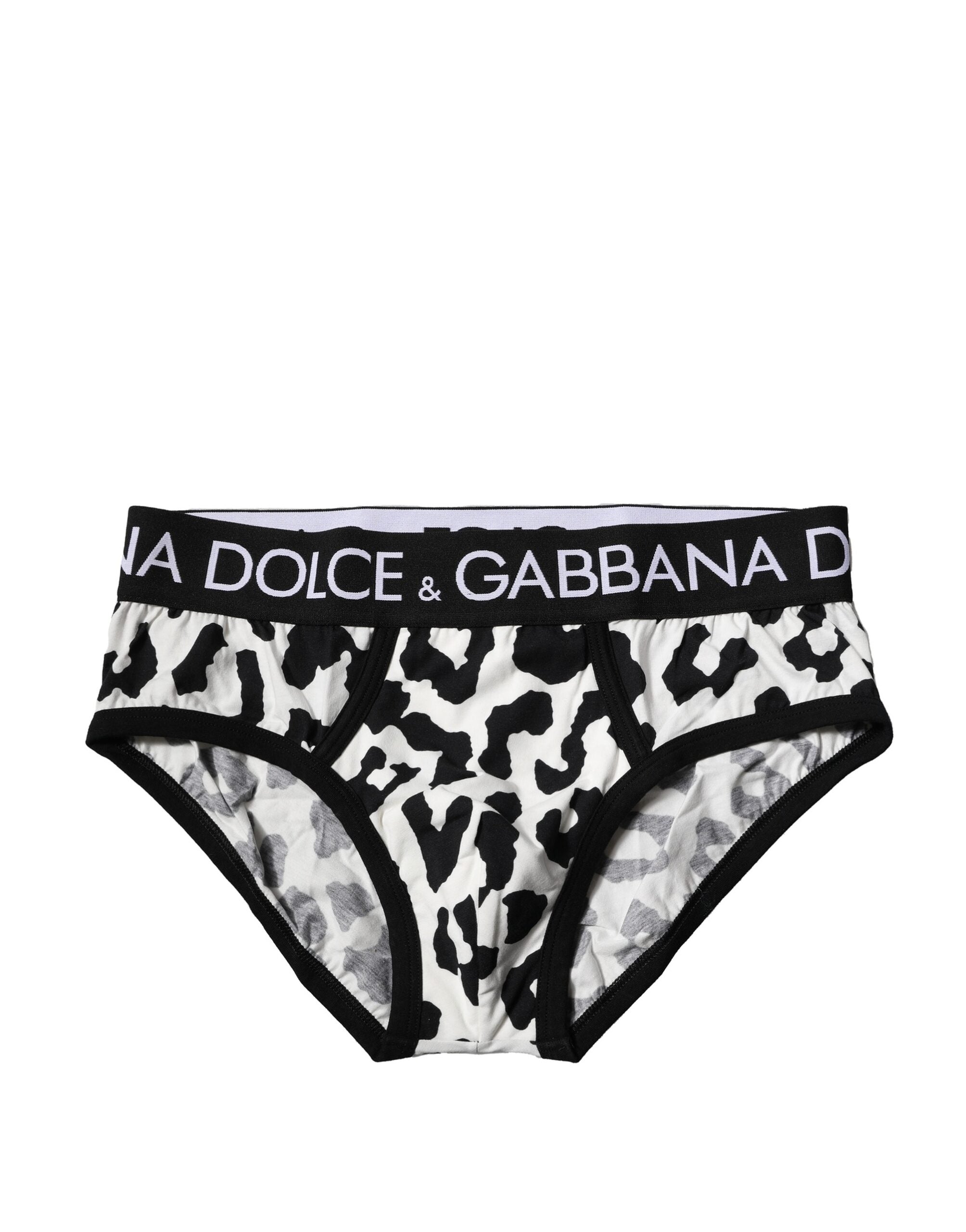 Dolce & Gabbana Black White Cotton Leopard Men Brief Underwear