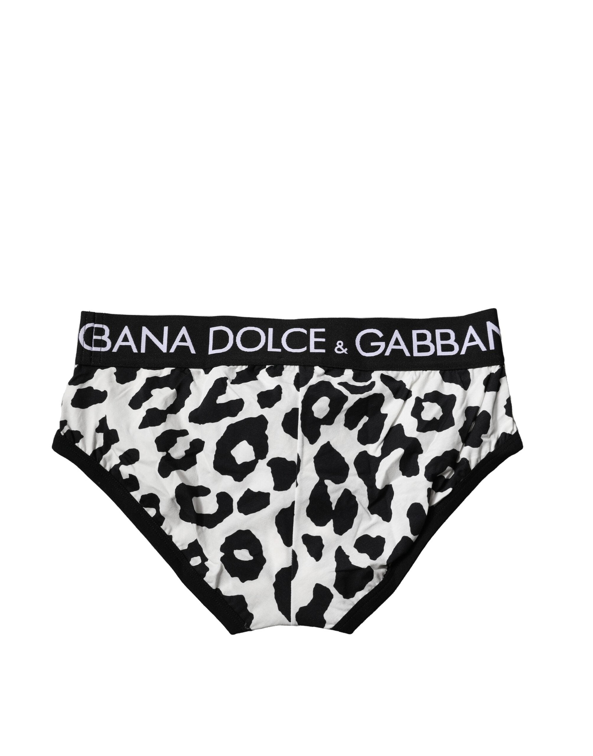 Dolce & Gabbana Black White Cotton Leopard Men Brief Underwear