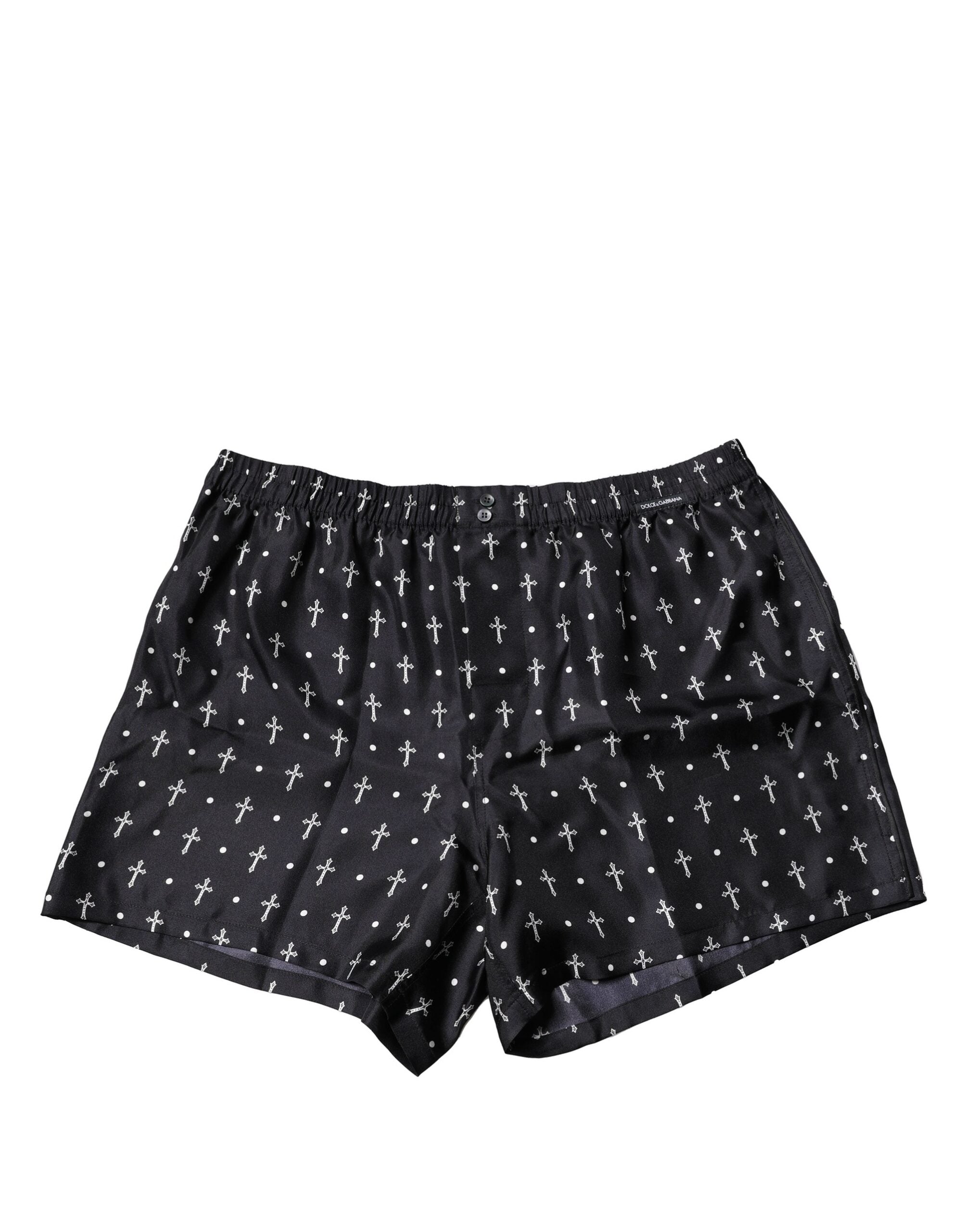 Dolce & Gabbana Black Silk Printed Shorts Underwear