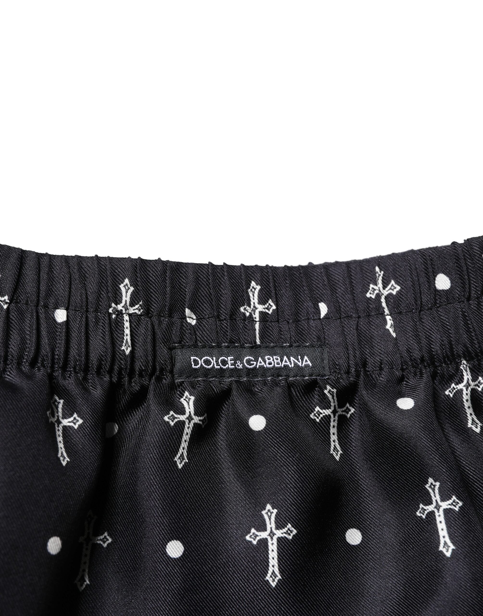 Dolce & Gabbana Black Silk Printed Shorts Underwear
