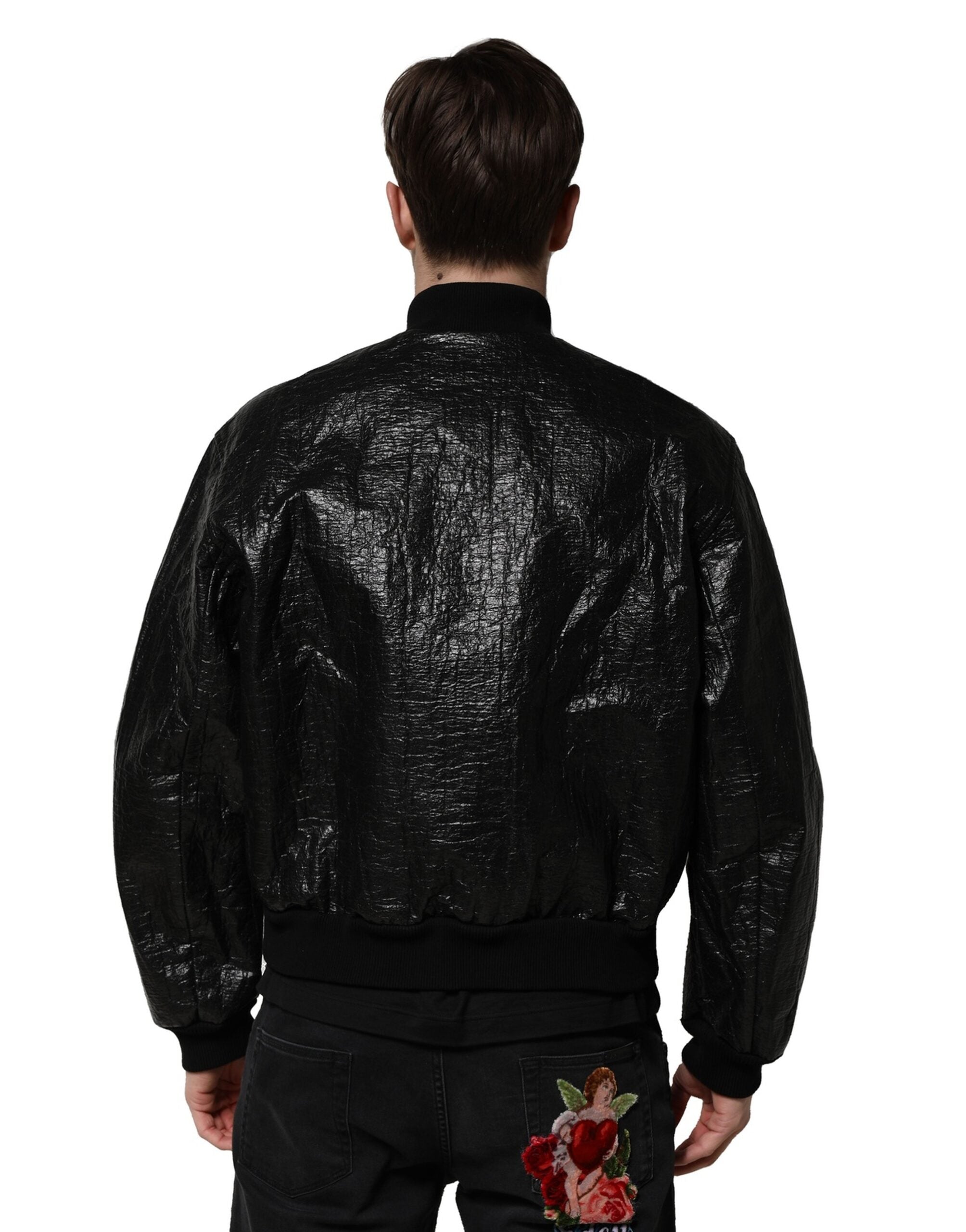 Dolce & Gabbana Black Logo Plaque Bomber Full Zipper Jacket