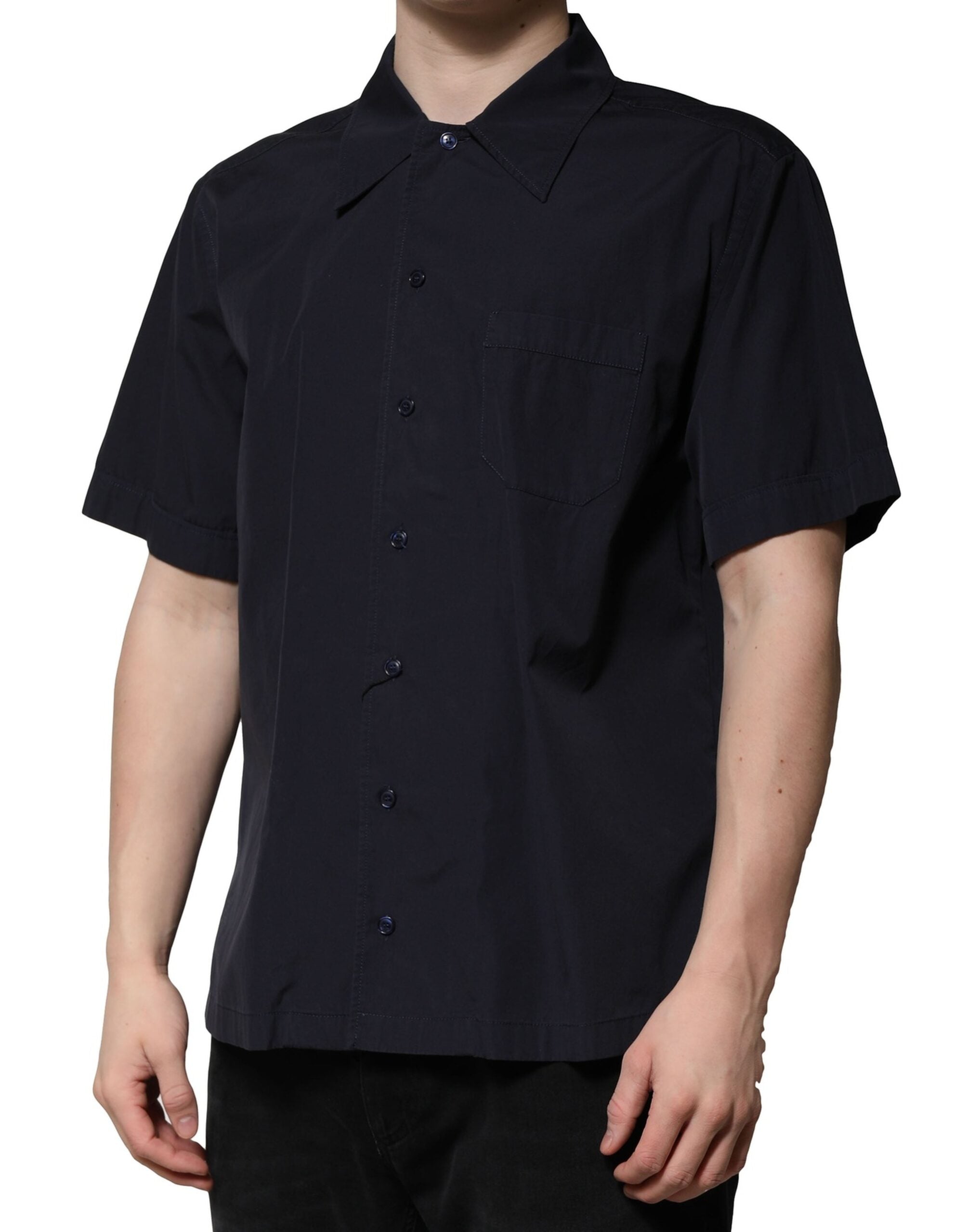 Dolce & Gabbana Dark Blue Cotton Short Sleeves Casual Shirt