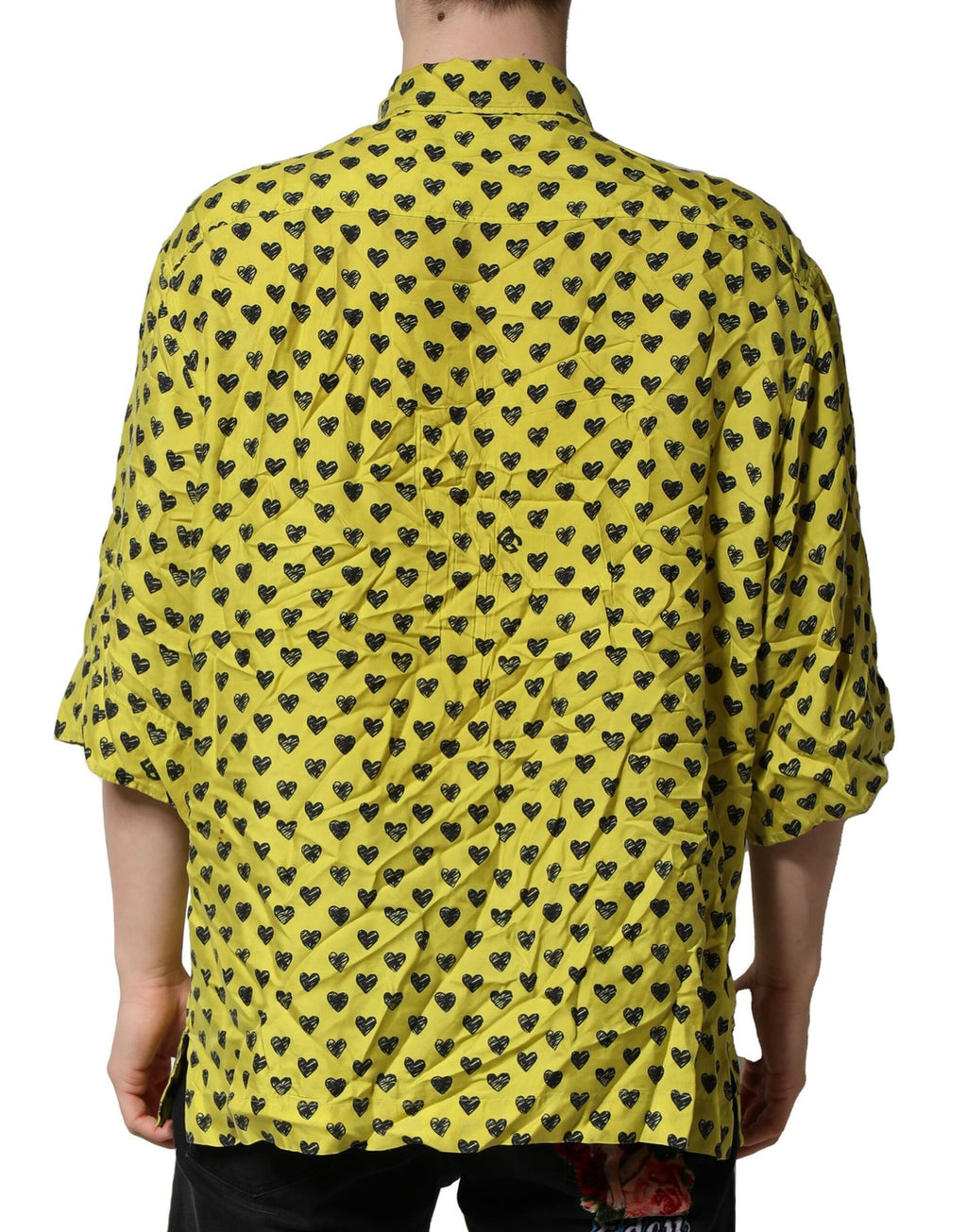 Dolce & Gabbana Yellow Heart Short Sleeves Men Casual Shirt