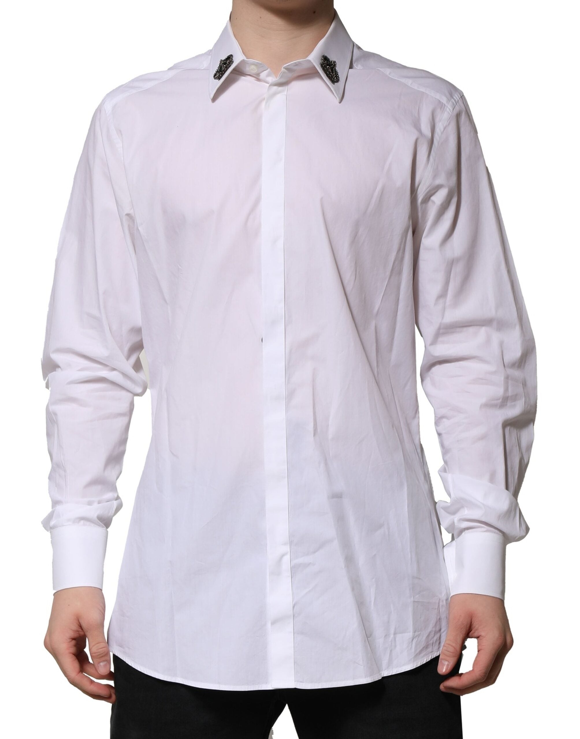 Dolce & Gabbana White GOLD Cotton Crown Dress Formal Shirt