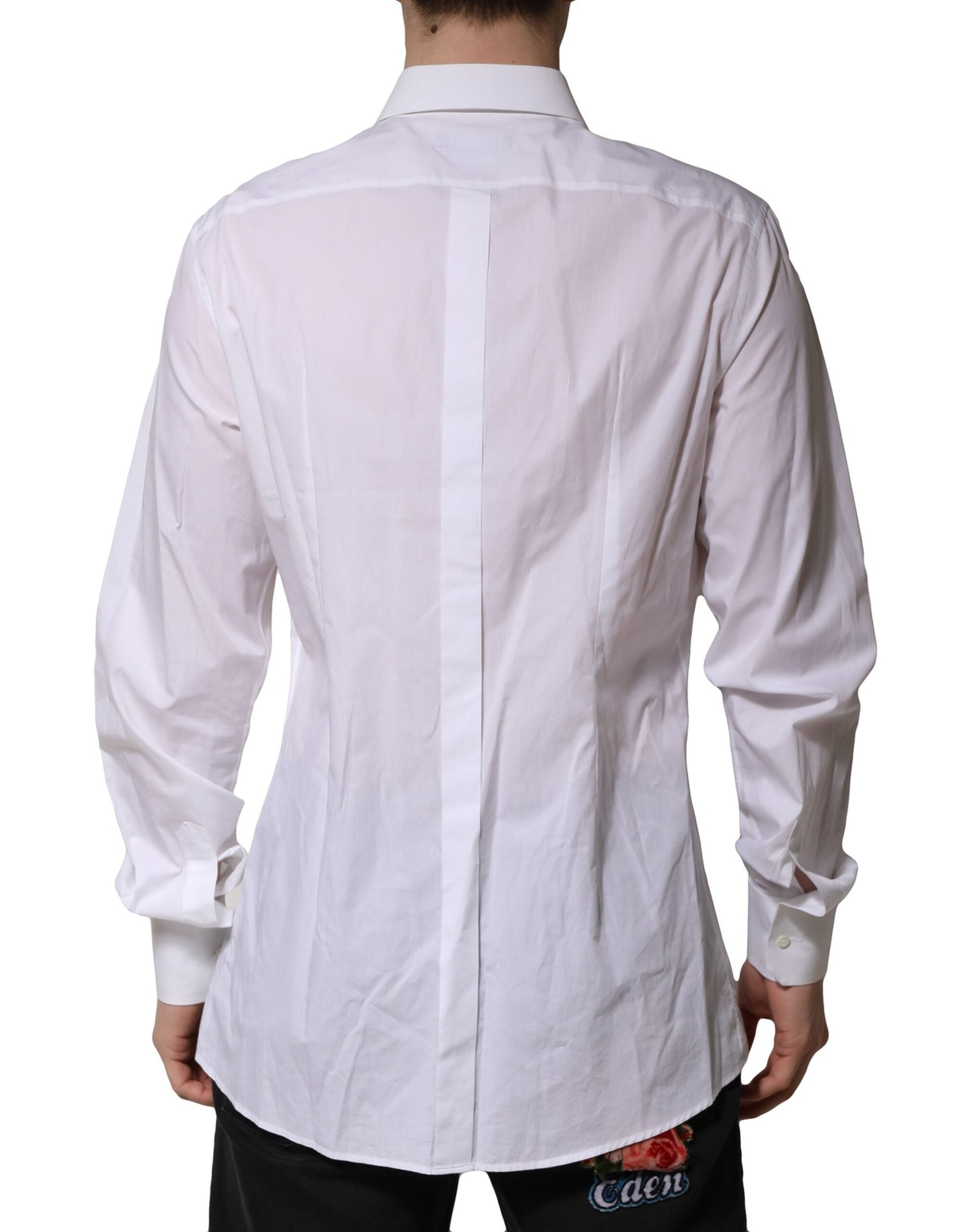 Dolce & Gabbana White GOLD Cotton Crown Dress Formal Shirt