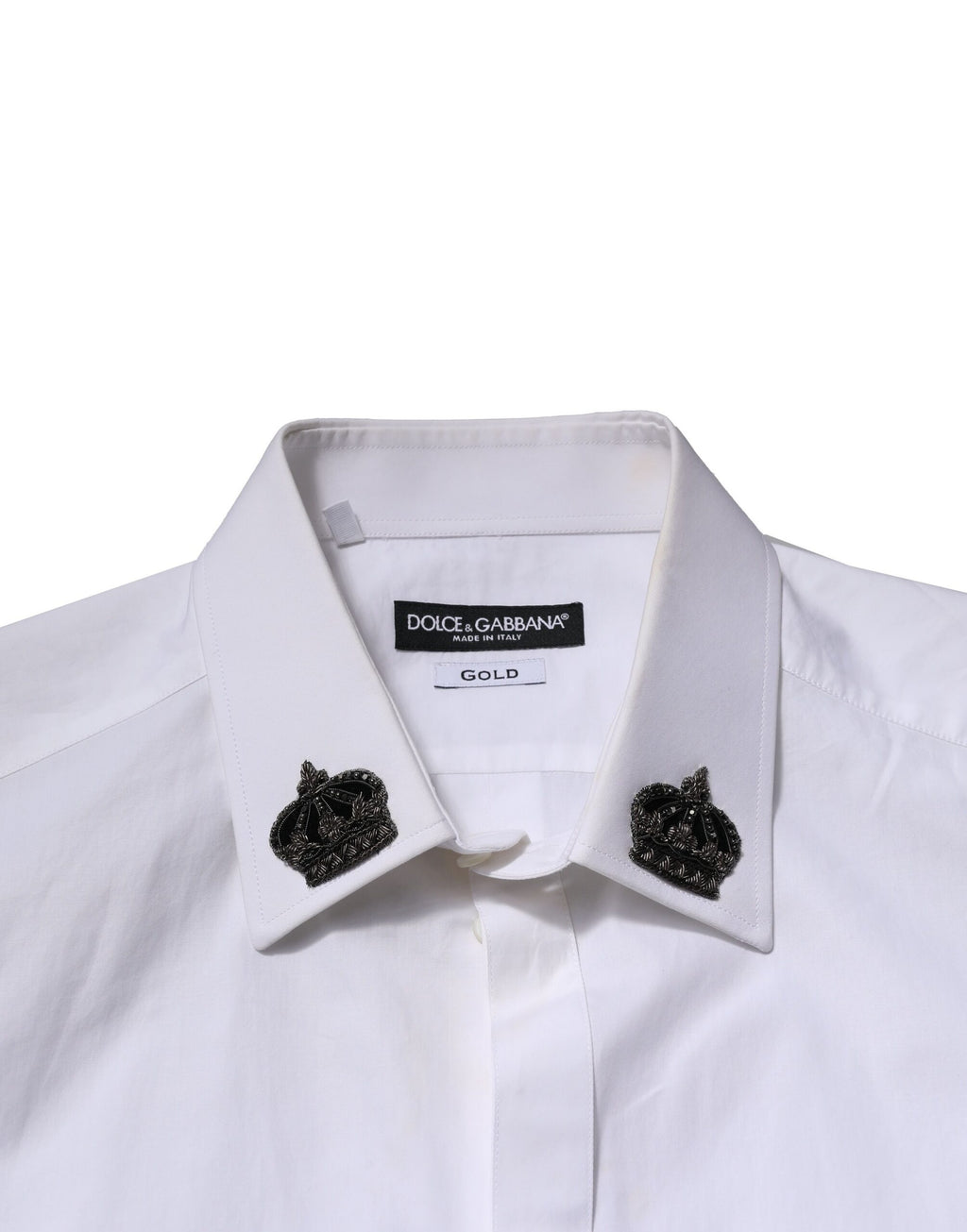 Dolce & Gabbana White GOLD Cotton Crown Dress Formal Shirt