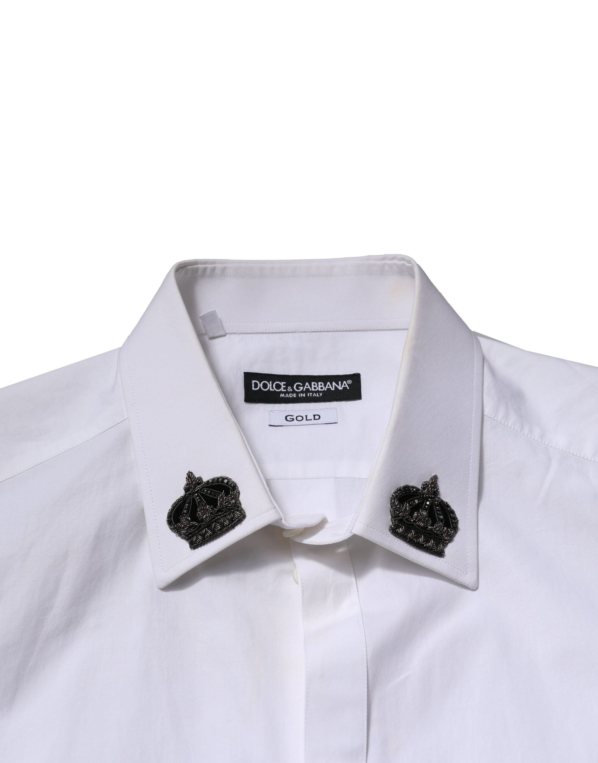 Dolce & Gabbana White GOLD Cotton Crown Dress Formal Shirt