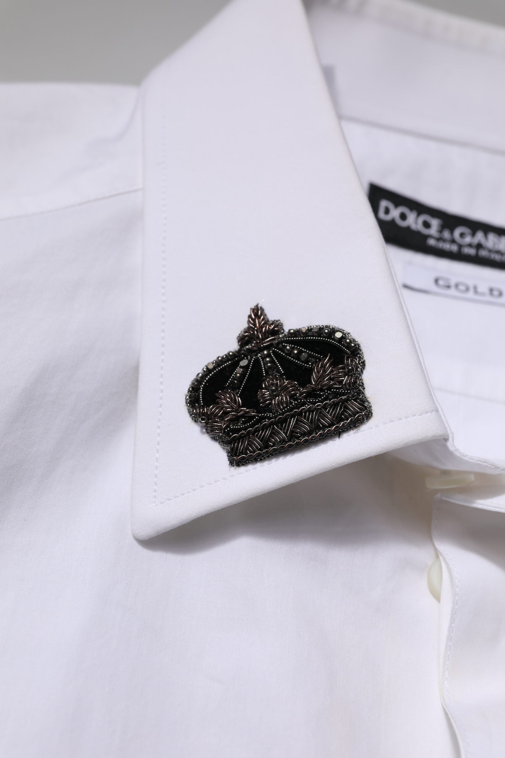 Dolce & Gabbana White GOLD Cotton Crown Dress Formal Shirt