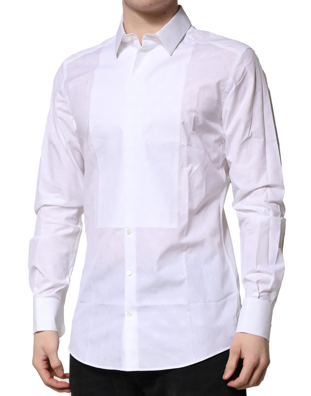 Dolce & Gabbana White Bib Cotton Poplin GOLD Men Formal Shirt