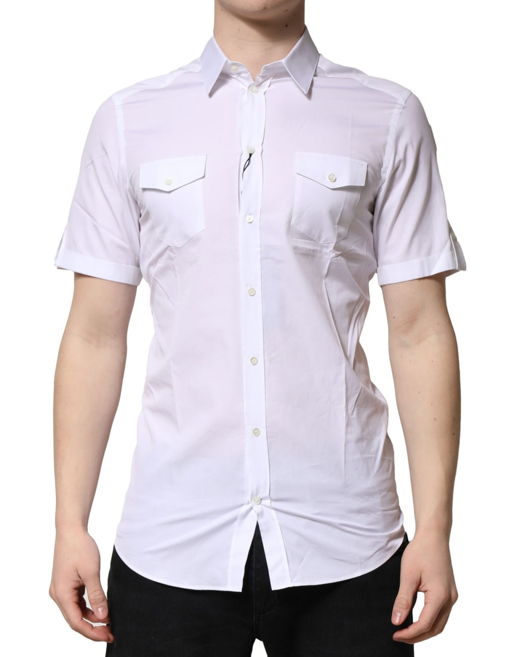 Dolce & Gabbana White Cotton GOLD Short Sleeves Casual Shirt