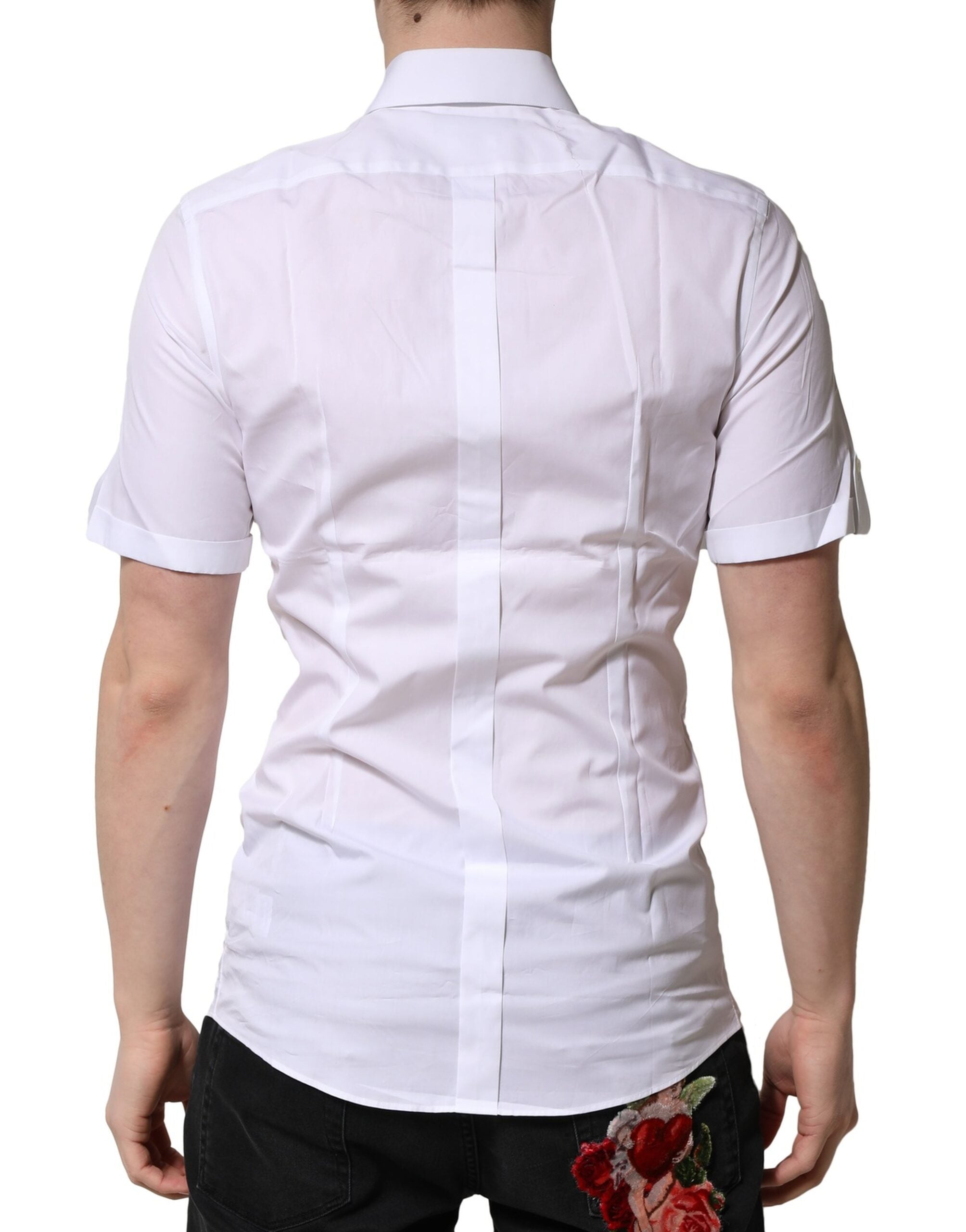Dolce & Gabbana White Cotton GOLD Short Sleeves Casual Shirt