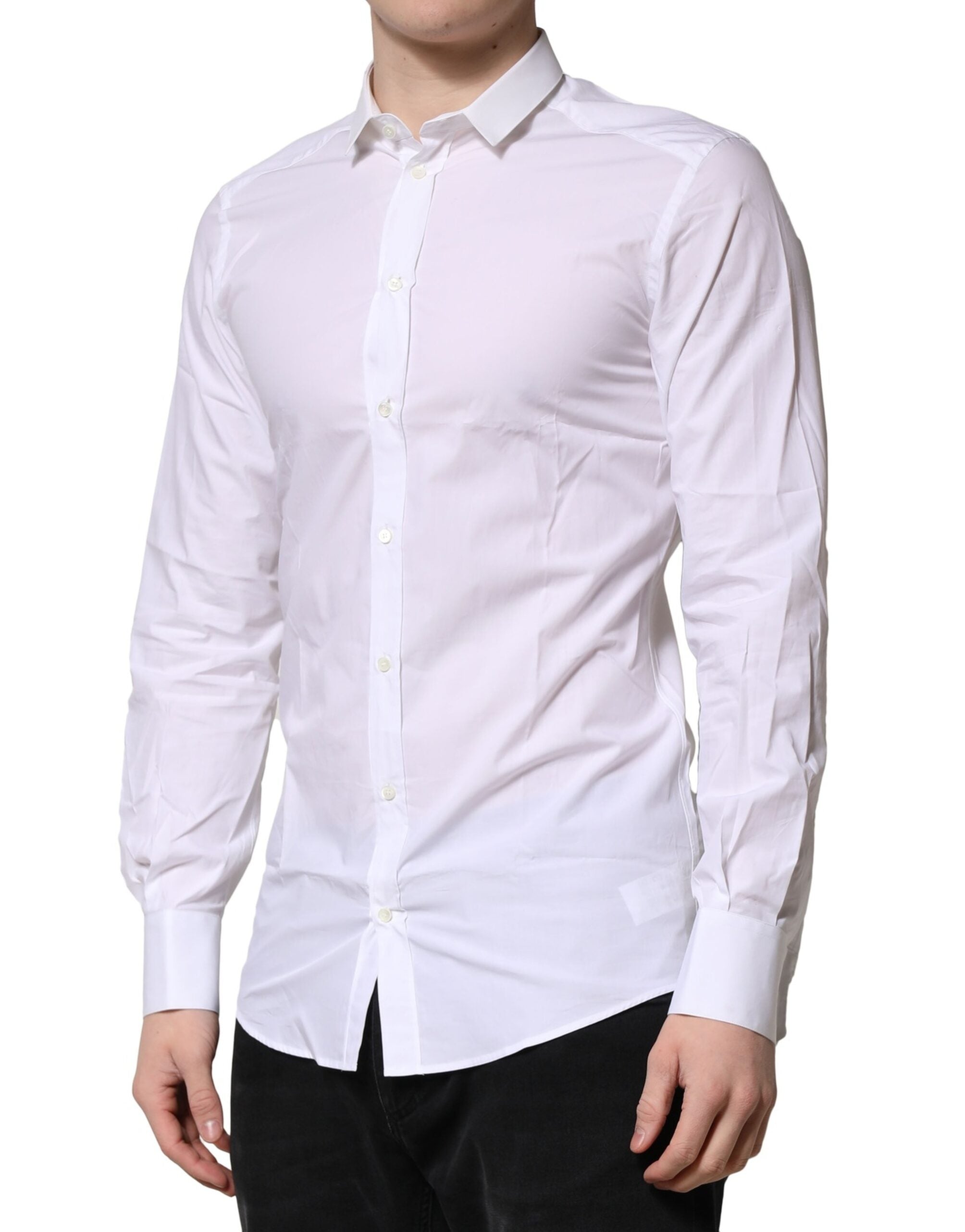 Dolce & Gabbana White Cotton GOLD Long Sleeves Formal Shirt