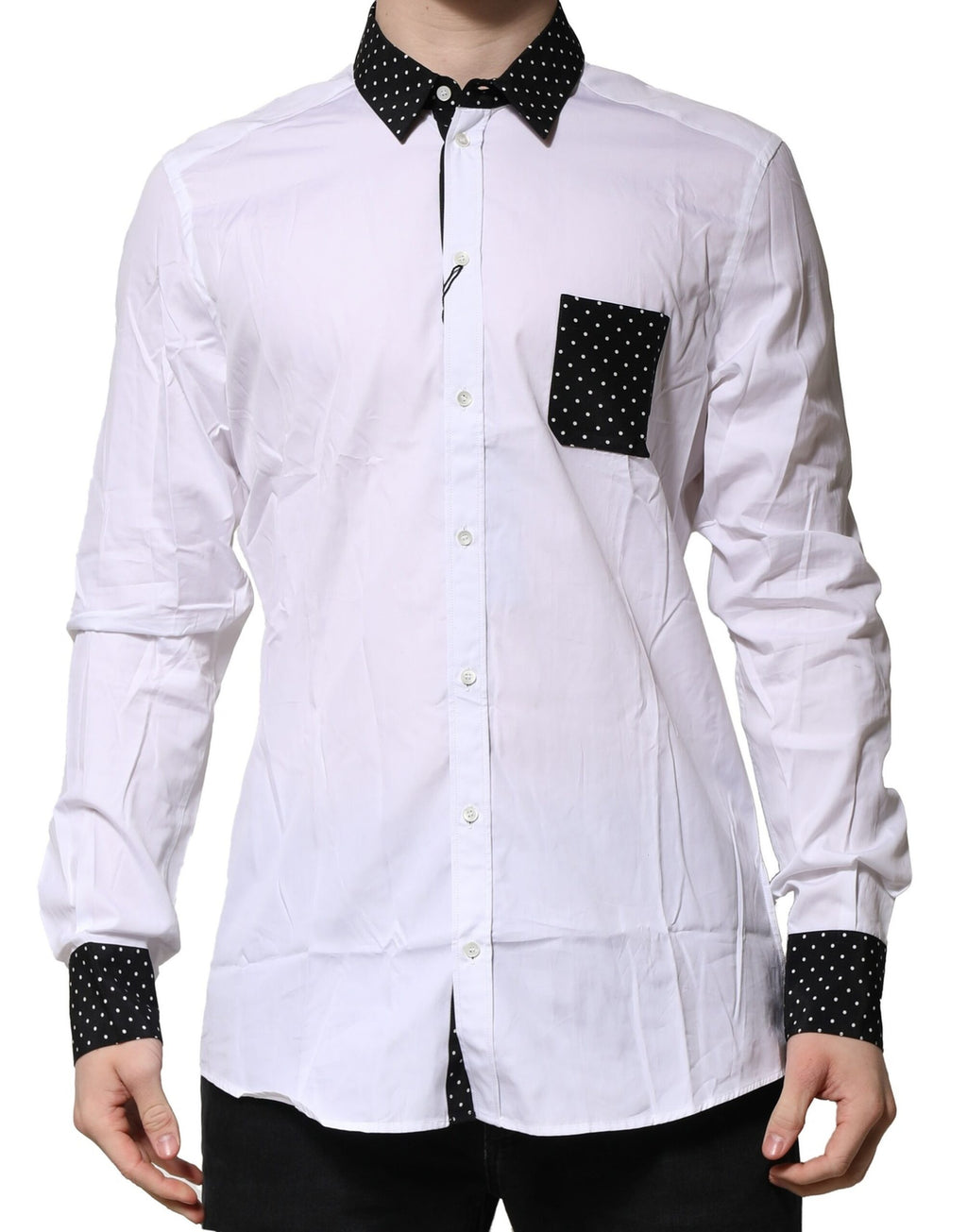 Dolce & Gabbana White Dotted GOLD Men Dress Men Formal Shirt