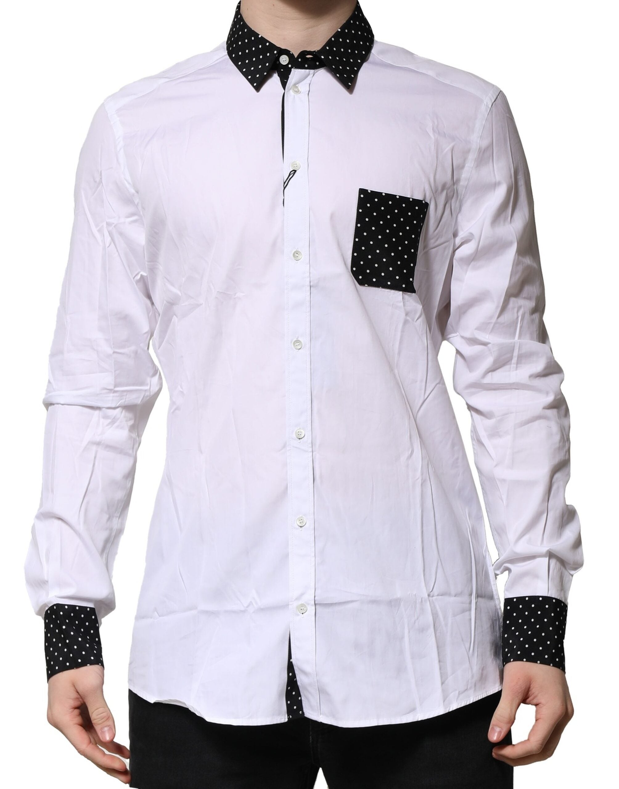 Dolce & Gabbana White Dotted GOLD Men Dress Men Formal Shirt