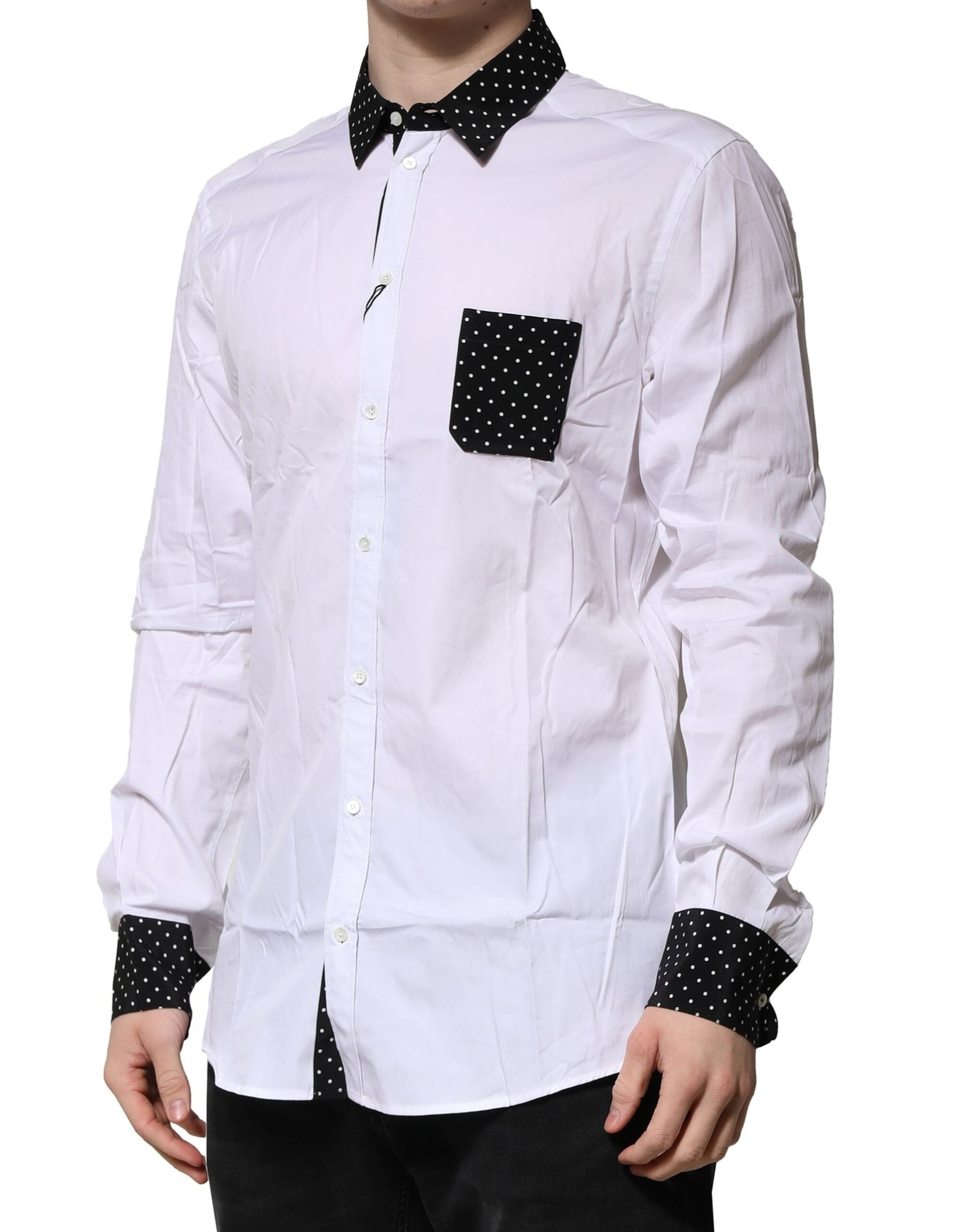 Dolce & Gabbana White Dotted GOLD Men Dress Men Formal Shirt