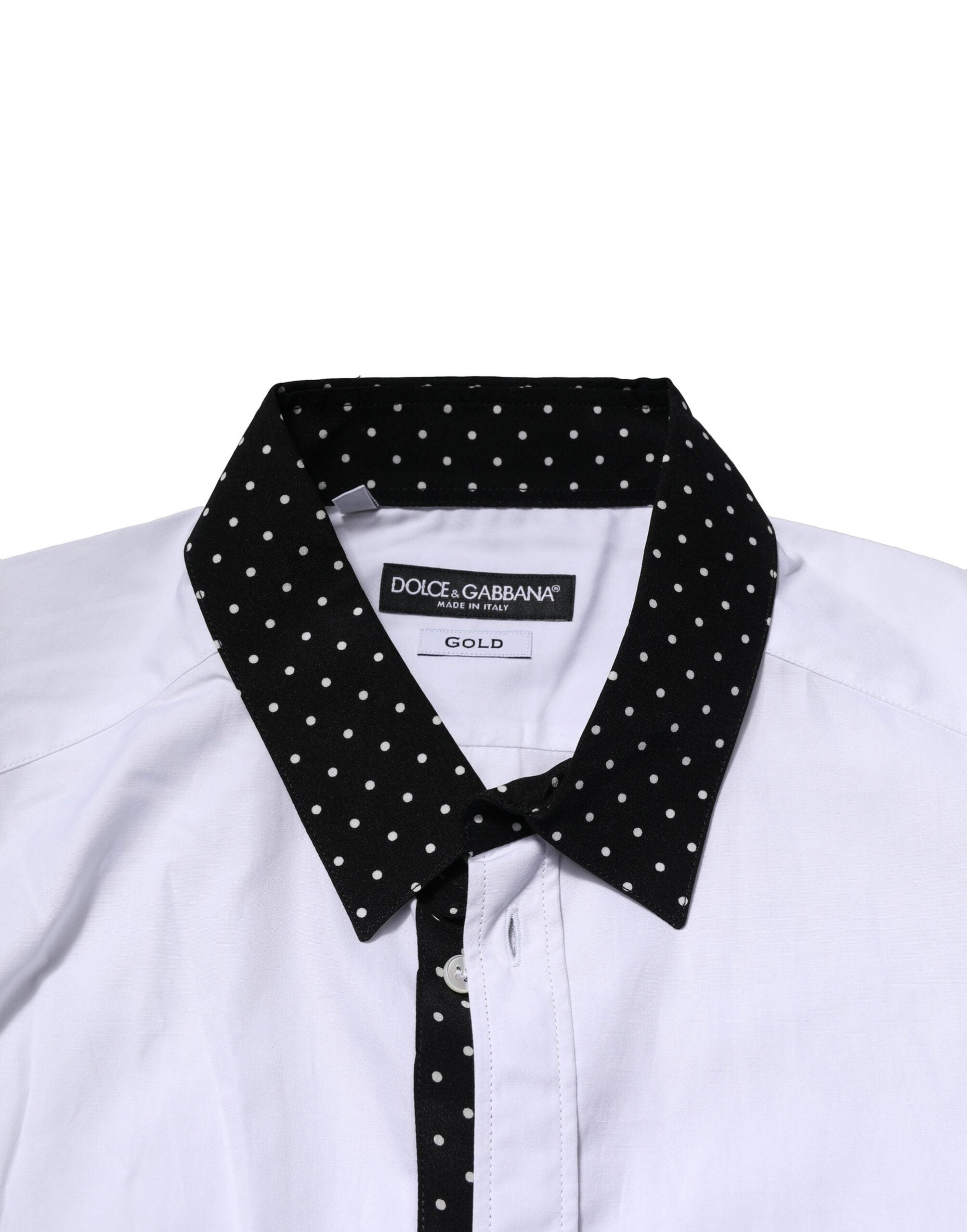 Dolce & Gabbana White Dotted GOLD Men Dress Men Formal Shirt