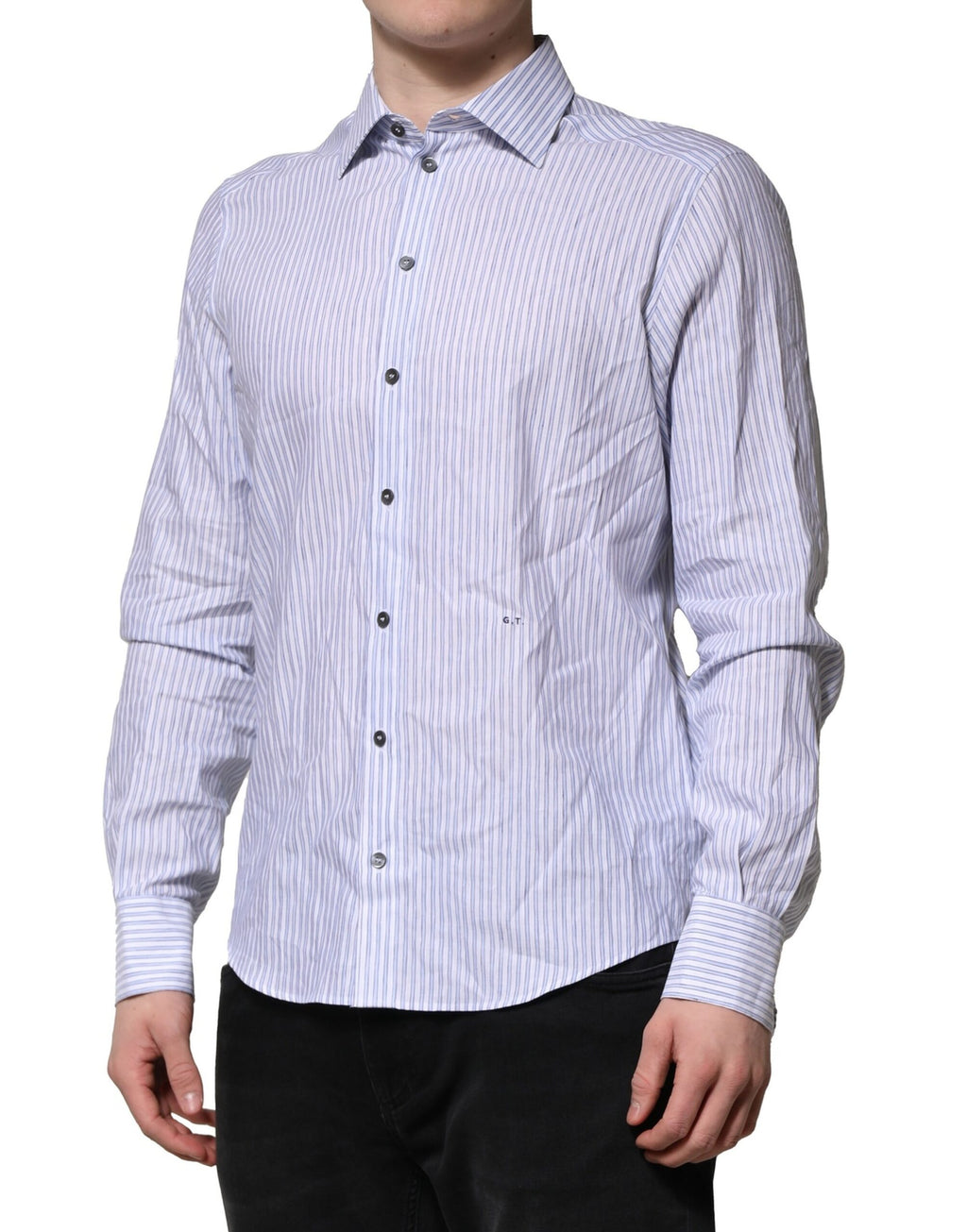 Dolce & Gabbana White Blue Striped Cotton Dress Formal Shirt