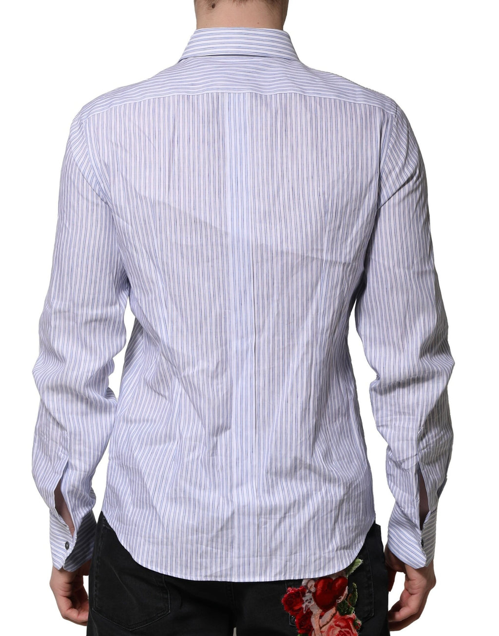 Dolce & Gabbana White Blue Striped Cotton Dress Formal Shirt