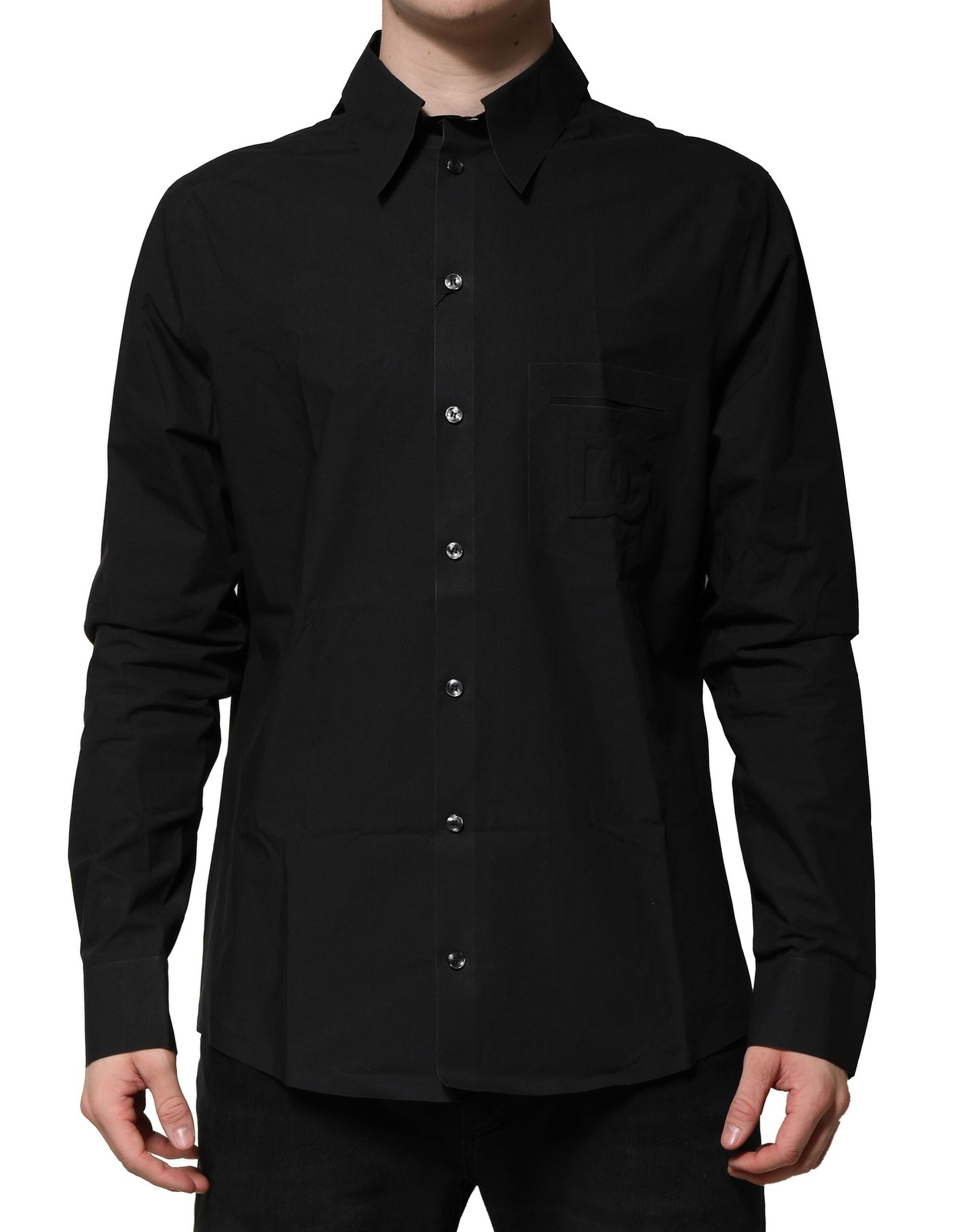 Dolce & Gabbana Black Cotton Long Sleeve Dress Formal Shirt
