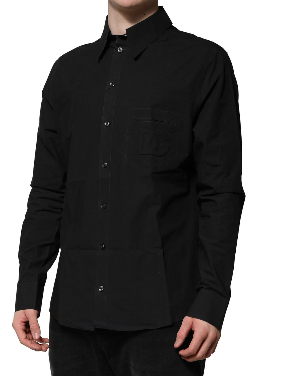 Dolce & Gabbana Black Cotton Long Sleeve Dress Formal Shirt