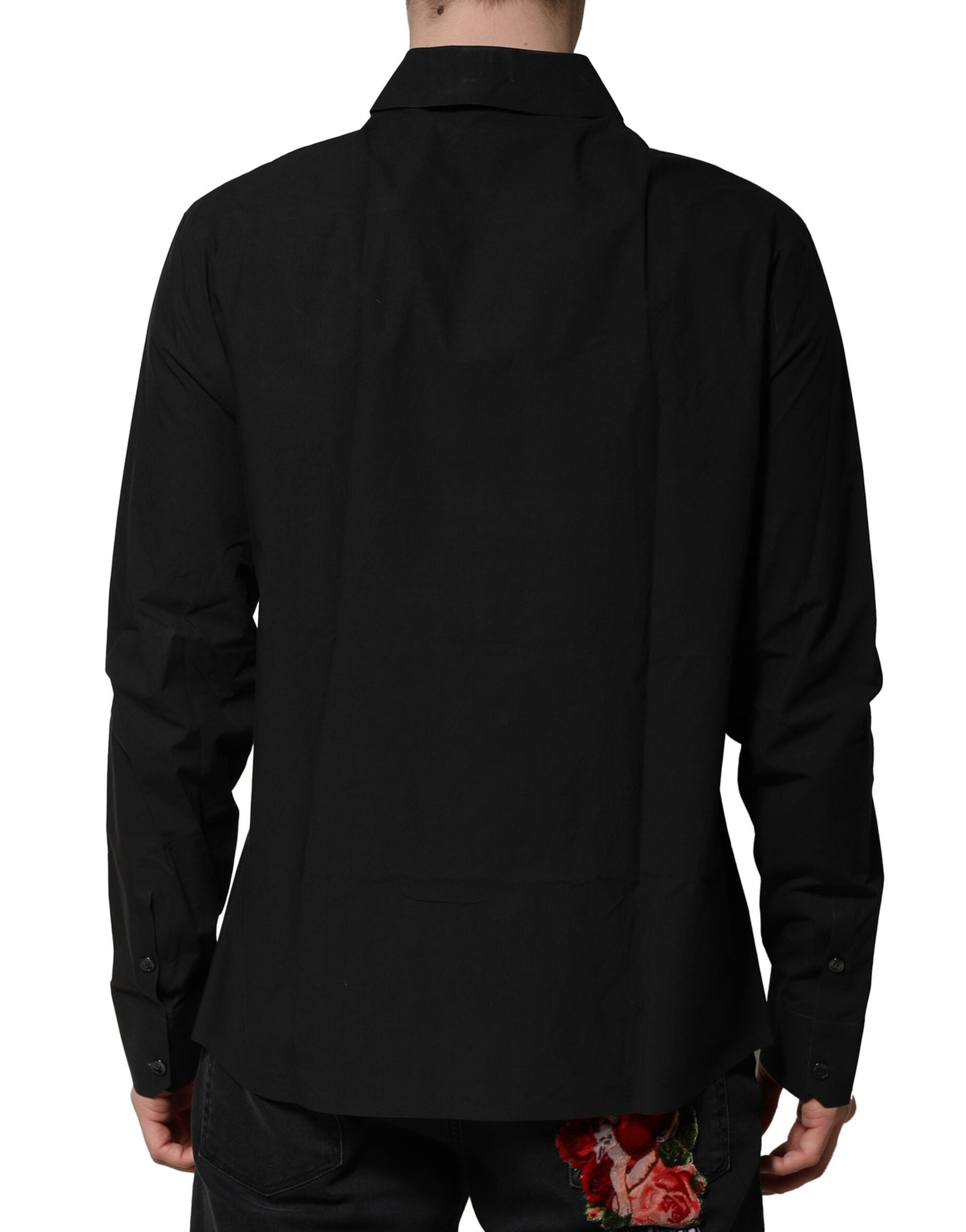Dolce & Gabbana Black Cotton Long Sleeve Dress Formal Shirt