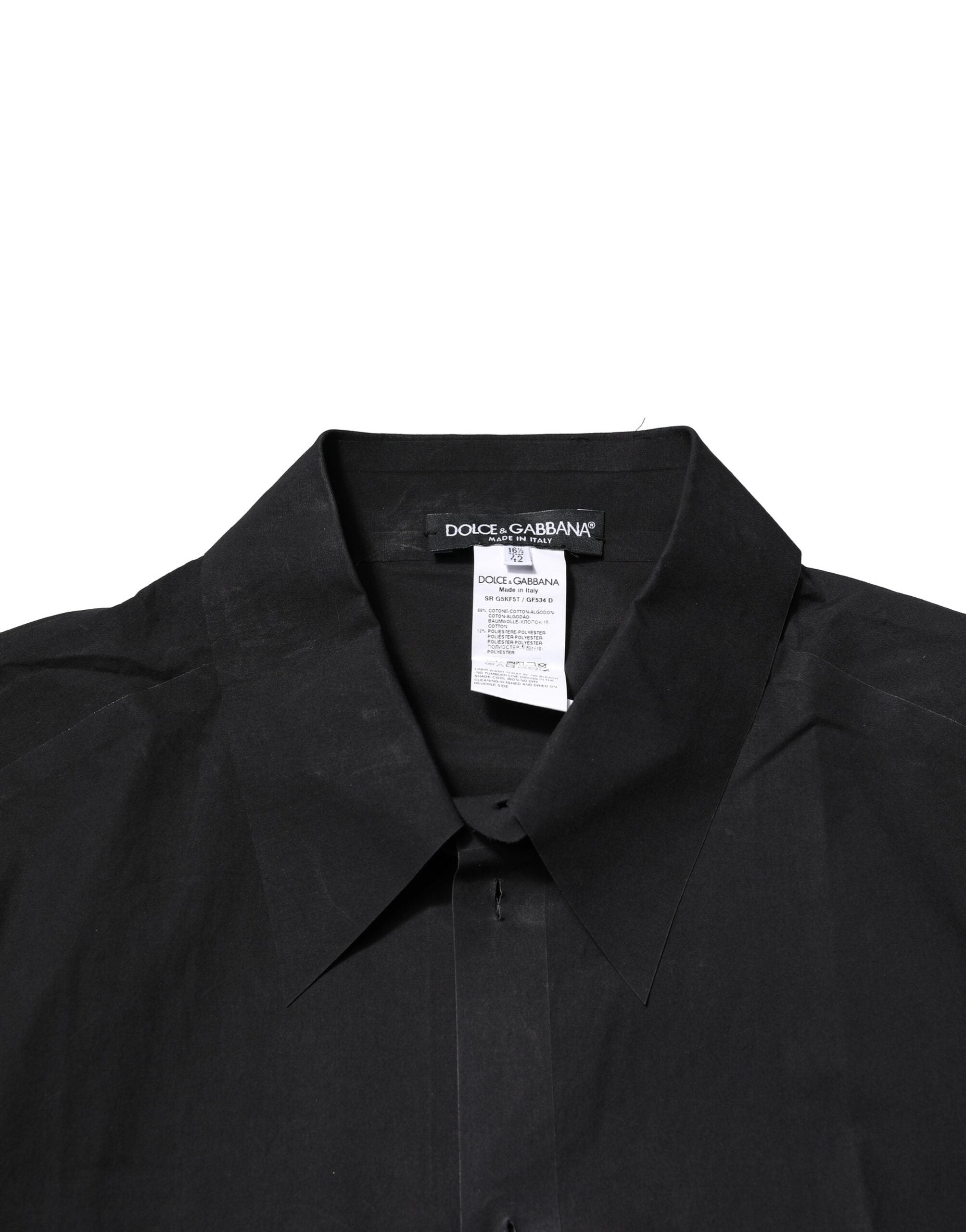 Dolce & Gabbana Black Cotton Long Sleeve Dress Formal Shirt