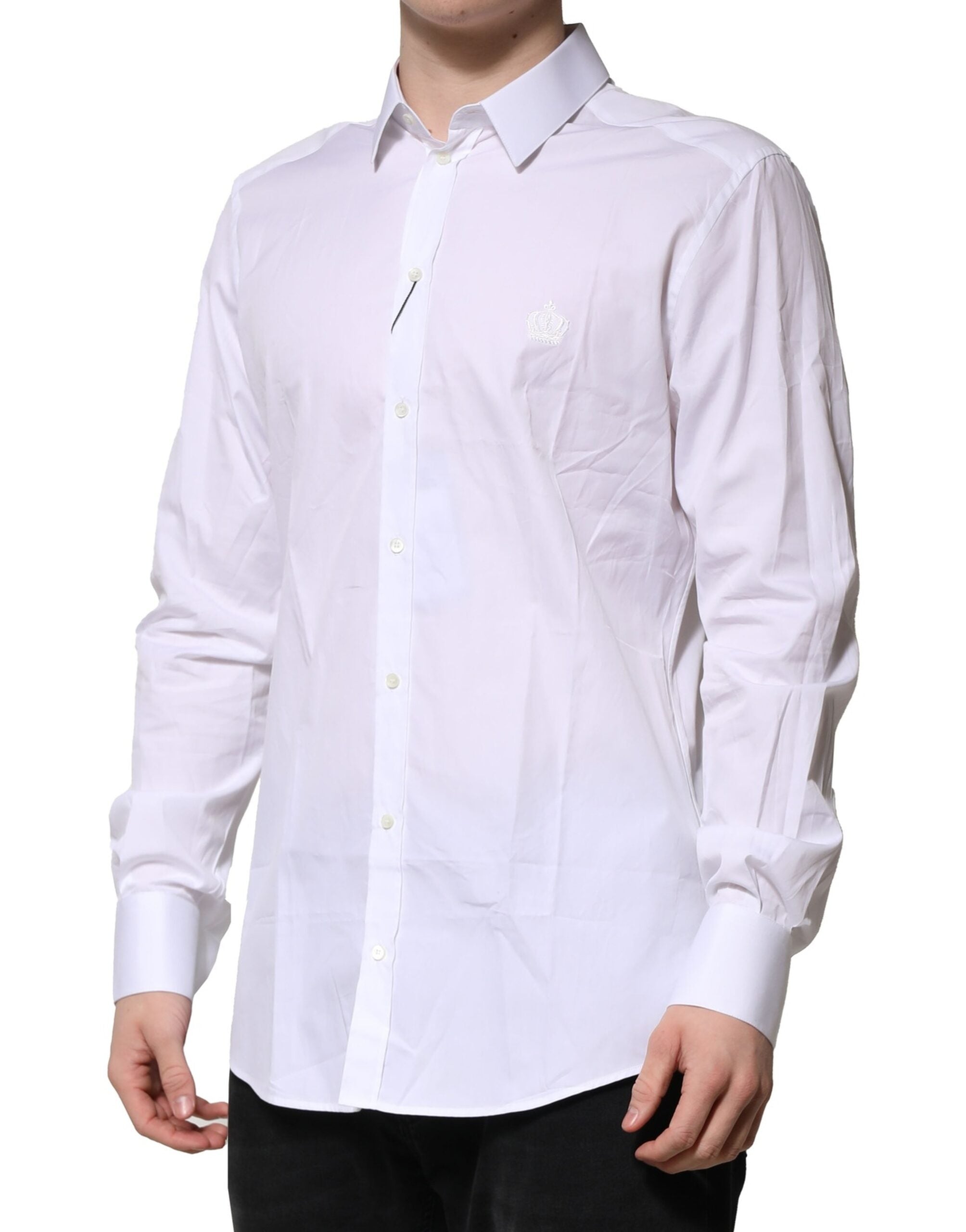 Dolce & Gabbana White Cotton GOLD Mens Dress Formal Shirt