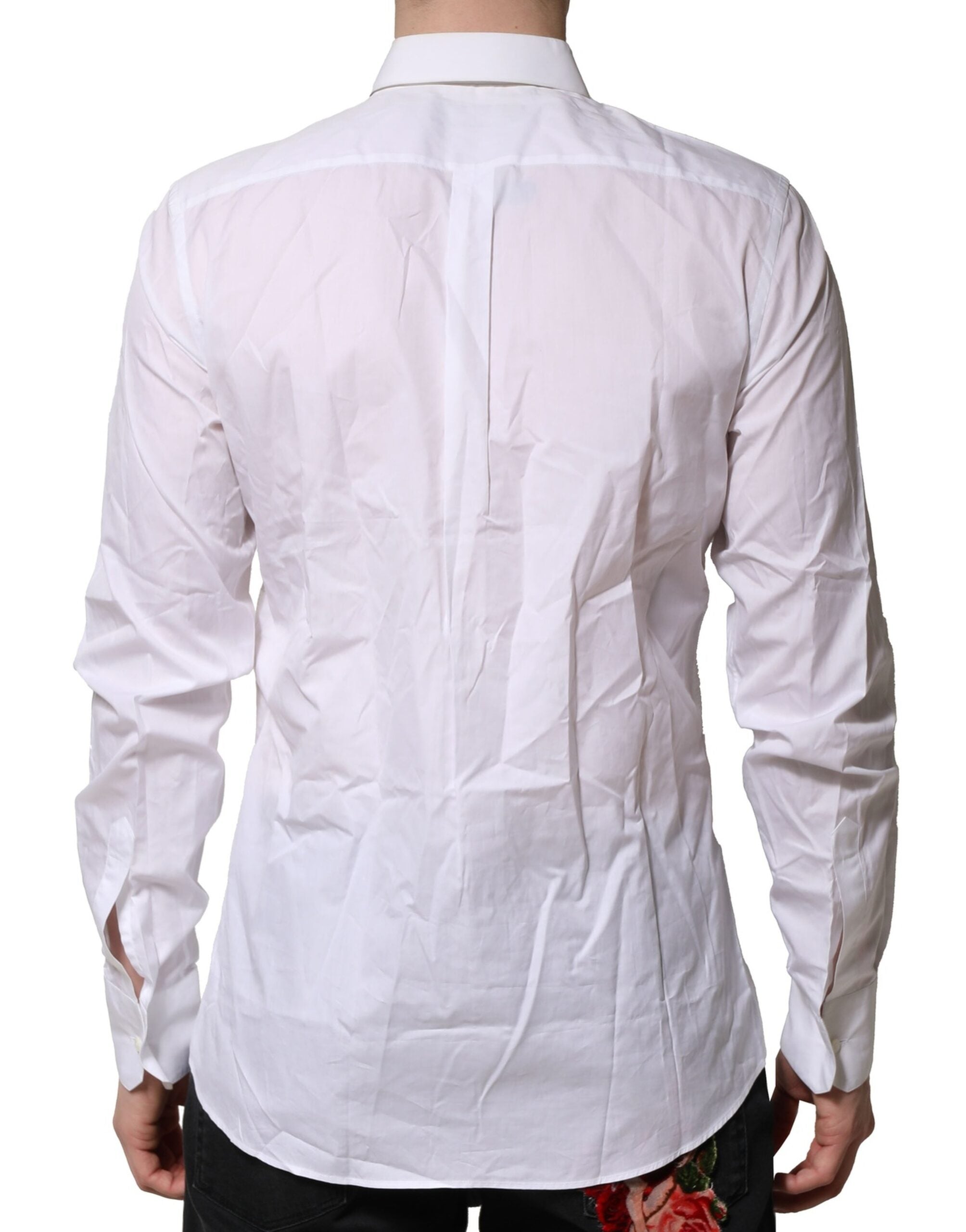 Dolce & Gabbana White Cotton Ruffled Detailing Formal Shirt