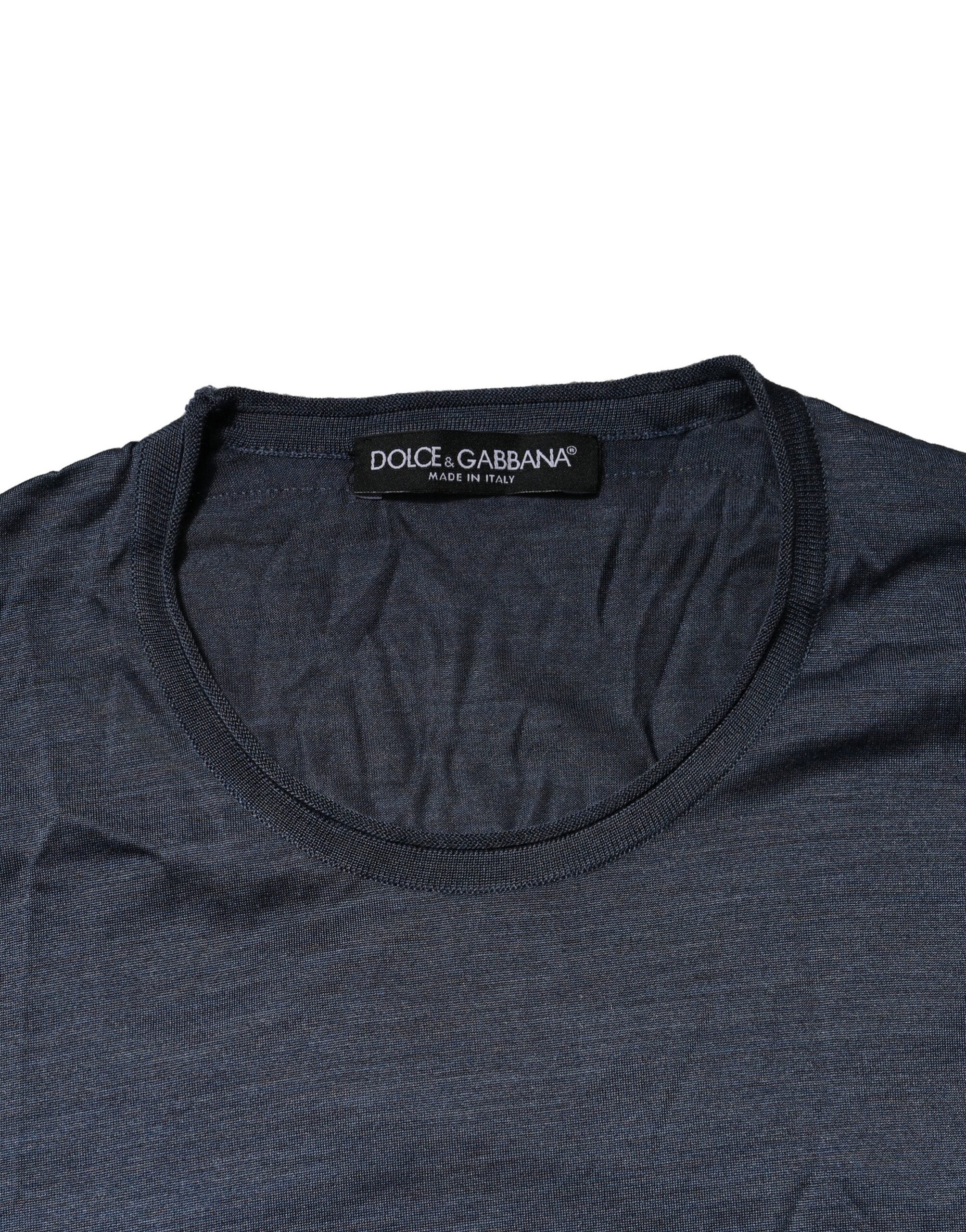 Dolce & Gabbana Dark Blue Silk Crew Neck Sweatshirt Sweater