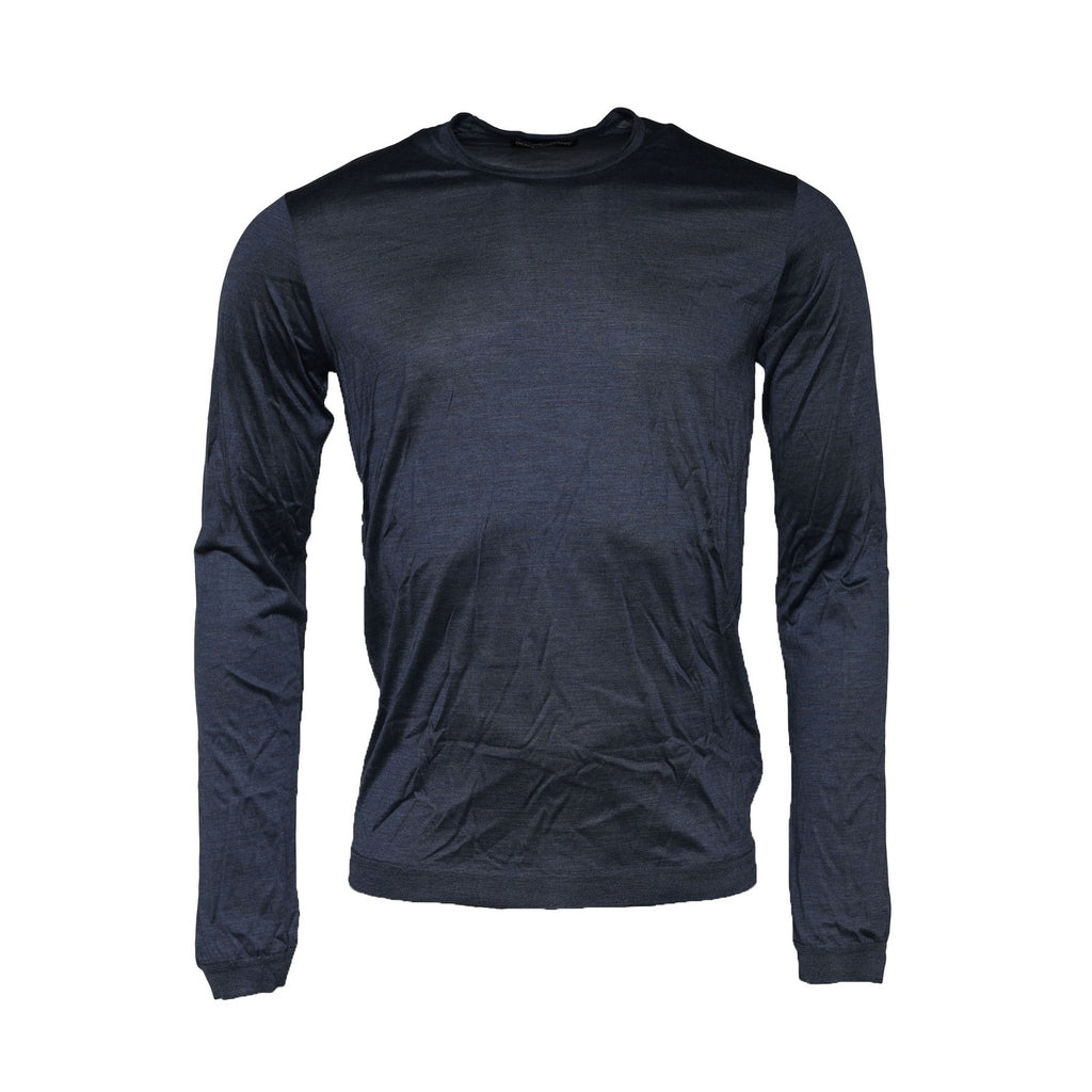 Dolce & Gabbana Dark Blue Silk Crew Neck Sweatshirt Sweater