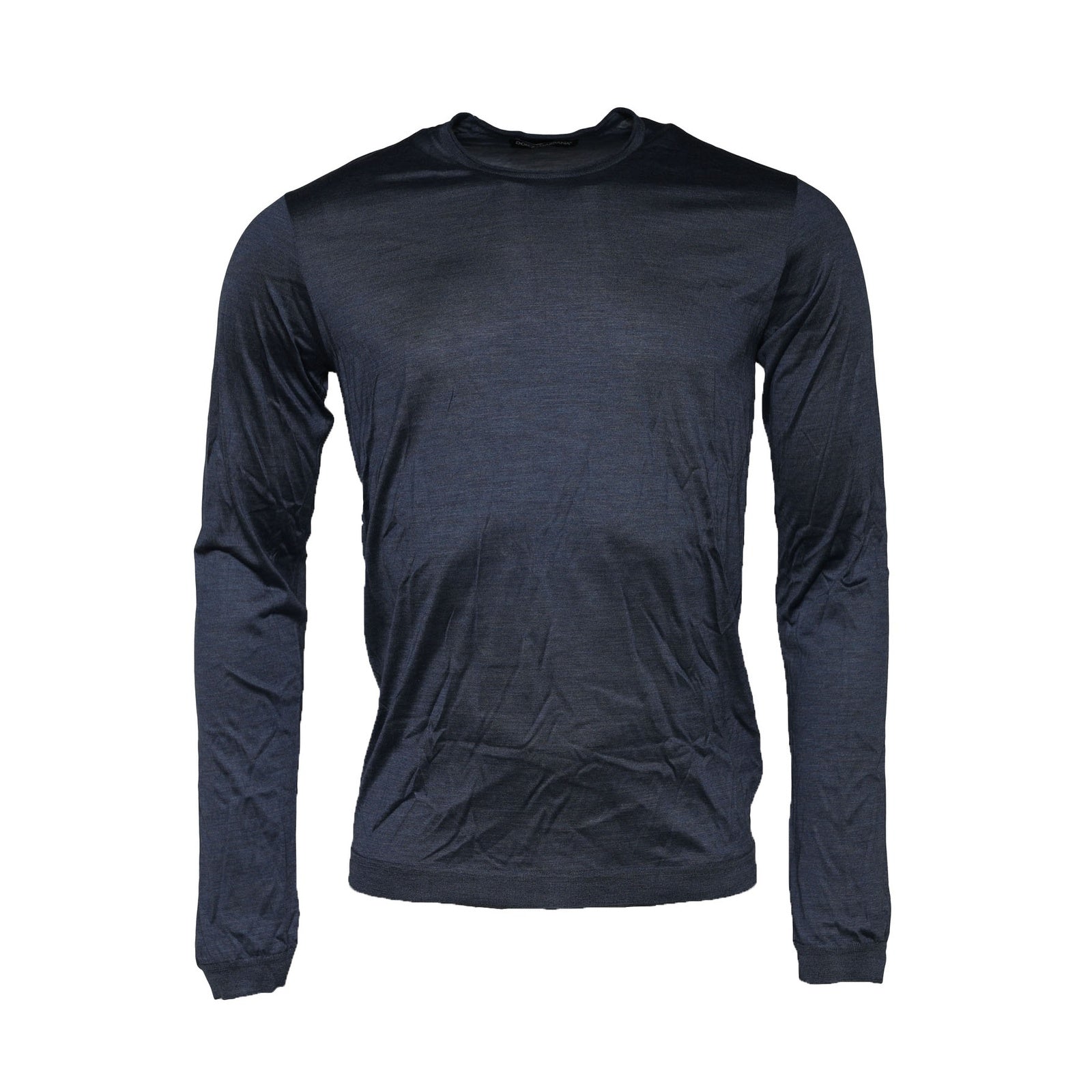 Dolce & Gabbana Dark Blue Silk Crew Neck Sweatshirt Sweater