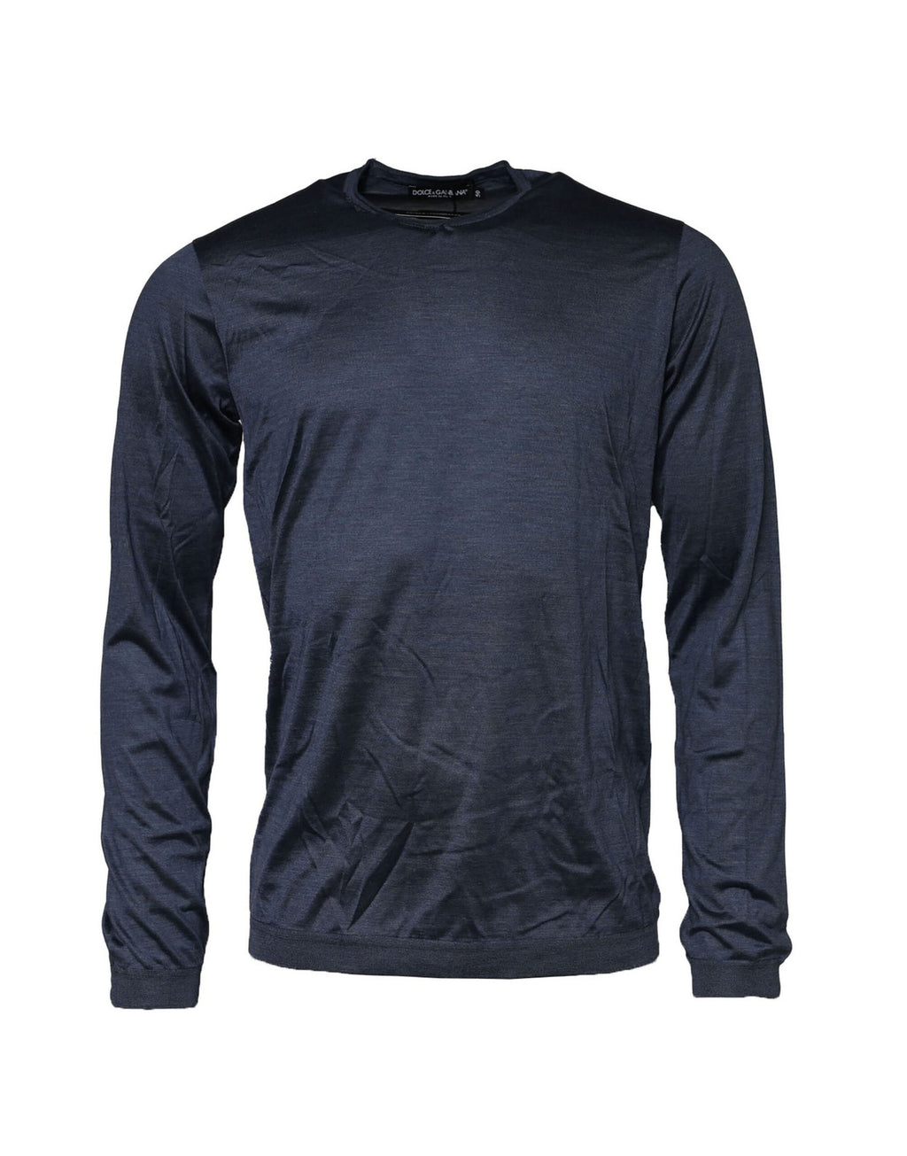 Dolce & Gabbana Dark Blue Silk Crew Neck Sweatshirt Sweater