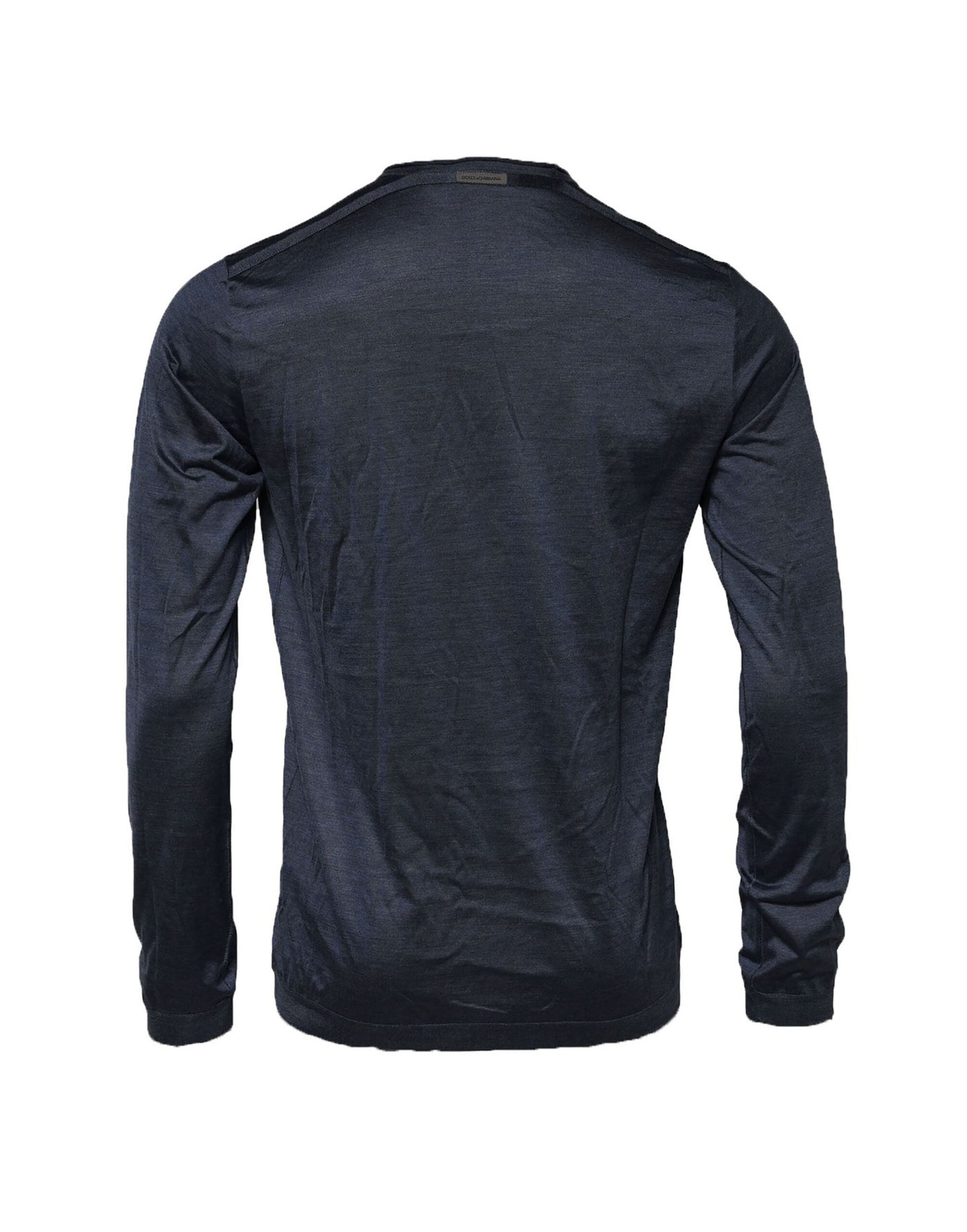 Dolce & Gabbana Dark Blue Silk Crew Neck Sweatshirt Sweater