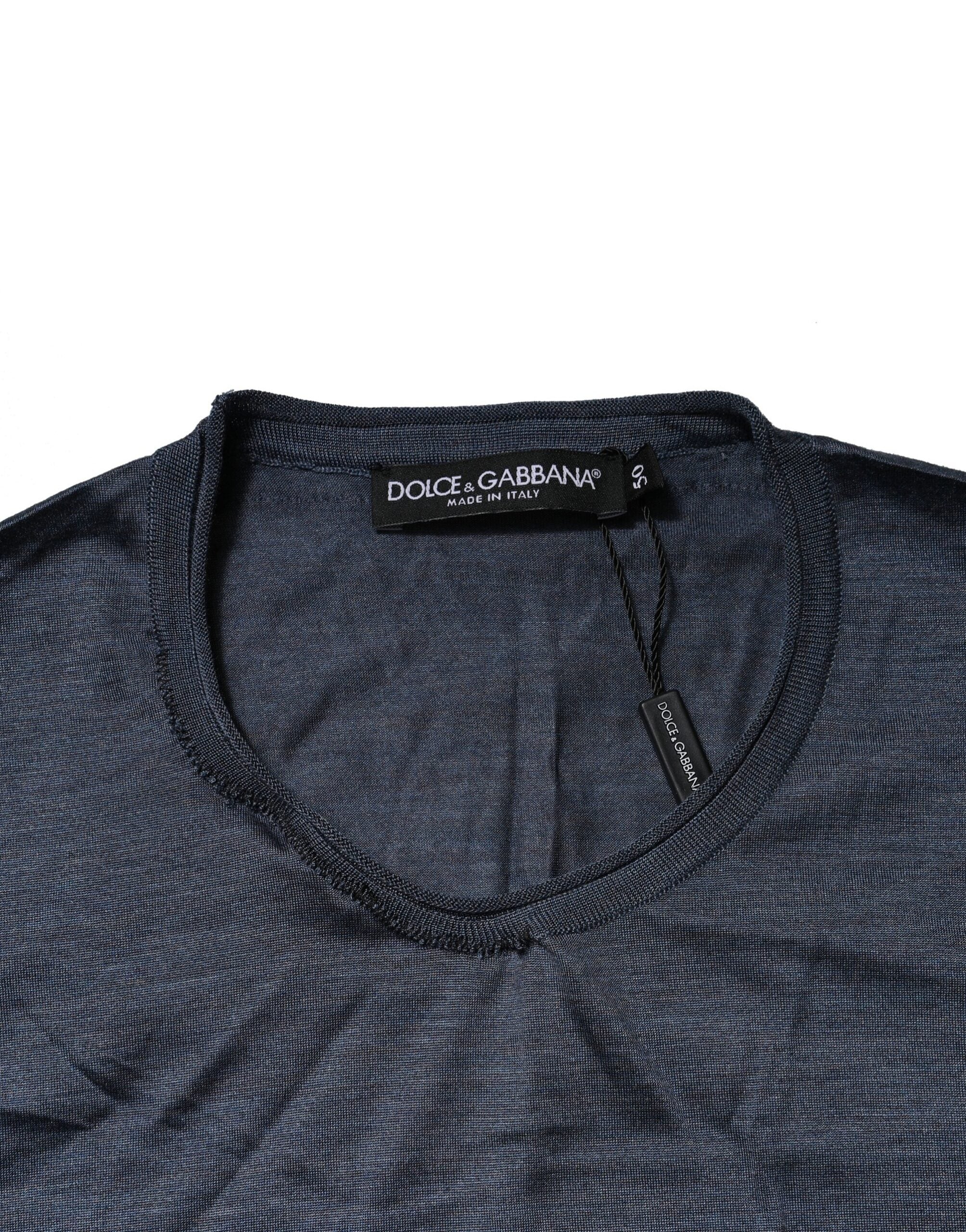Dolce & Gabbana Dark Blue Silk Crew Neck Sweatshirt Sweater