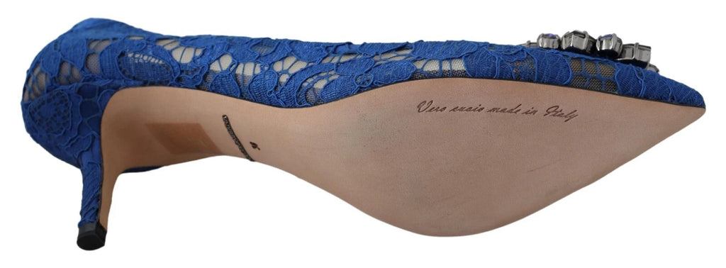 Dolce & Gabbana Blue Lace Crystal Ballet Pumps Shoes
