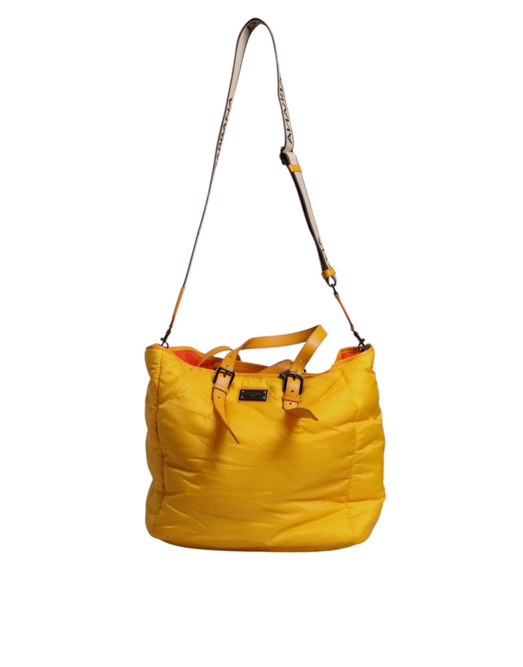 Dolce & Gabbana Yellow Orange Nylon Logo Plaque Hand Shoulder Tote Bag