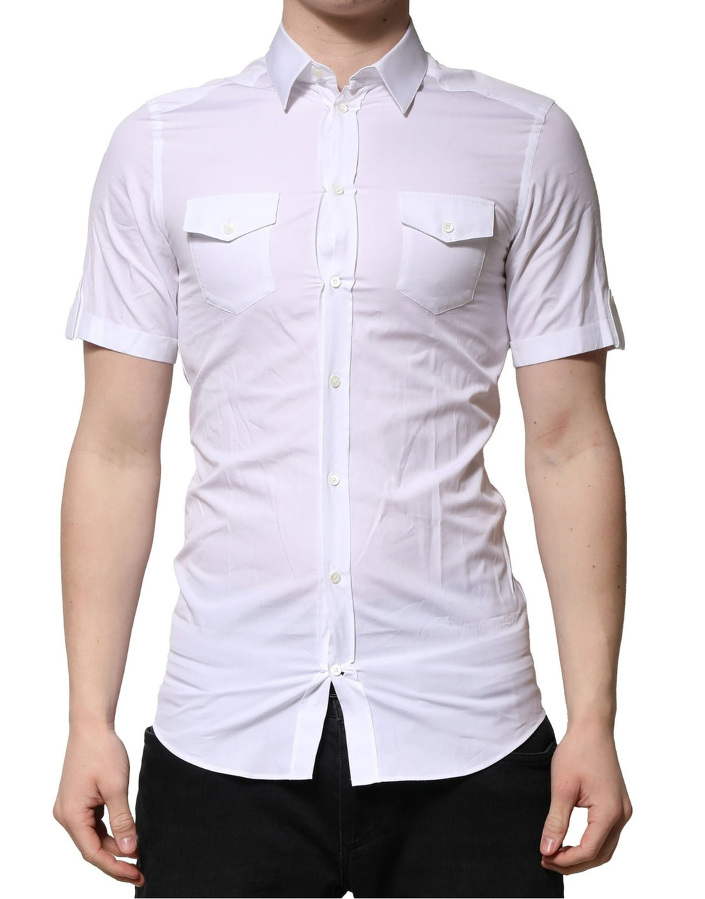Dolce & Gabbana White Cotton GOLD Short Sleeves Formal Shirt