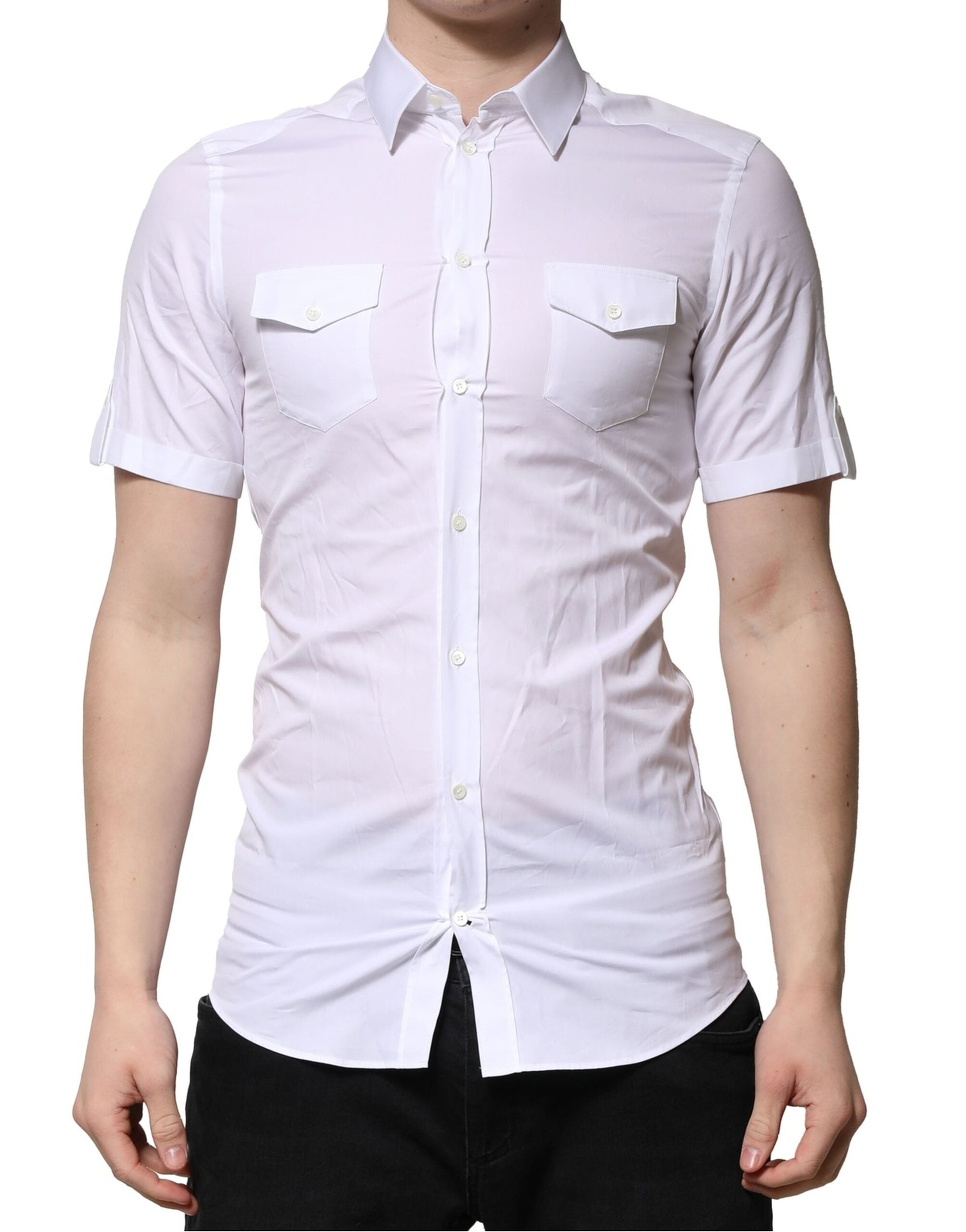Dolce & Gabbana White Cotton GOLD Short Sleeves Formal Shirt
