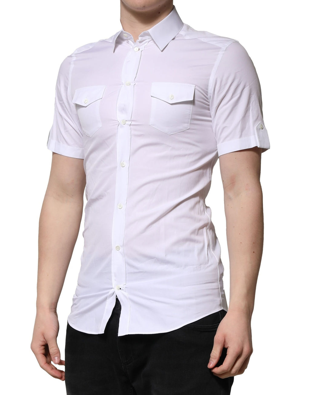 Dolce & Gabbana White Cotton GOLD Short Sleeves Formal Shirt