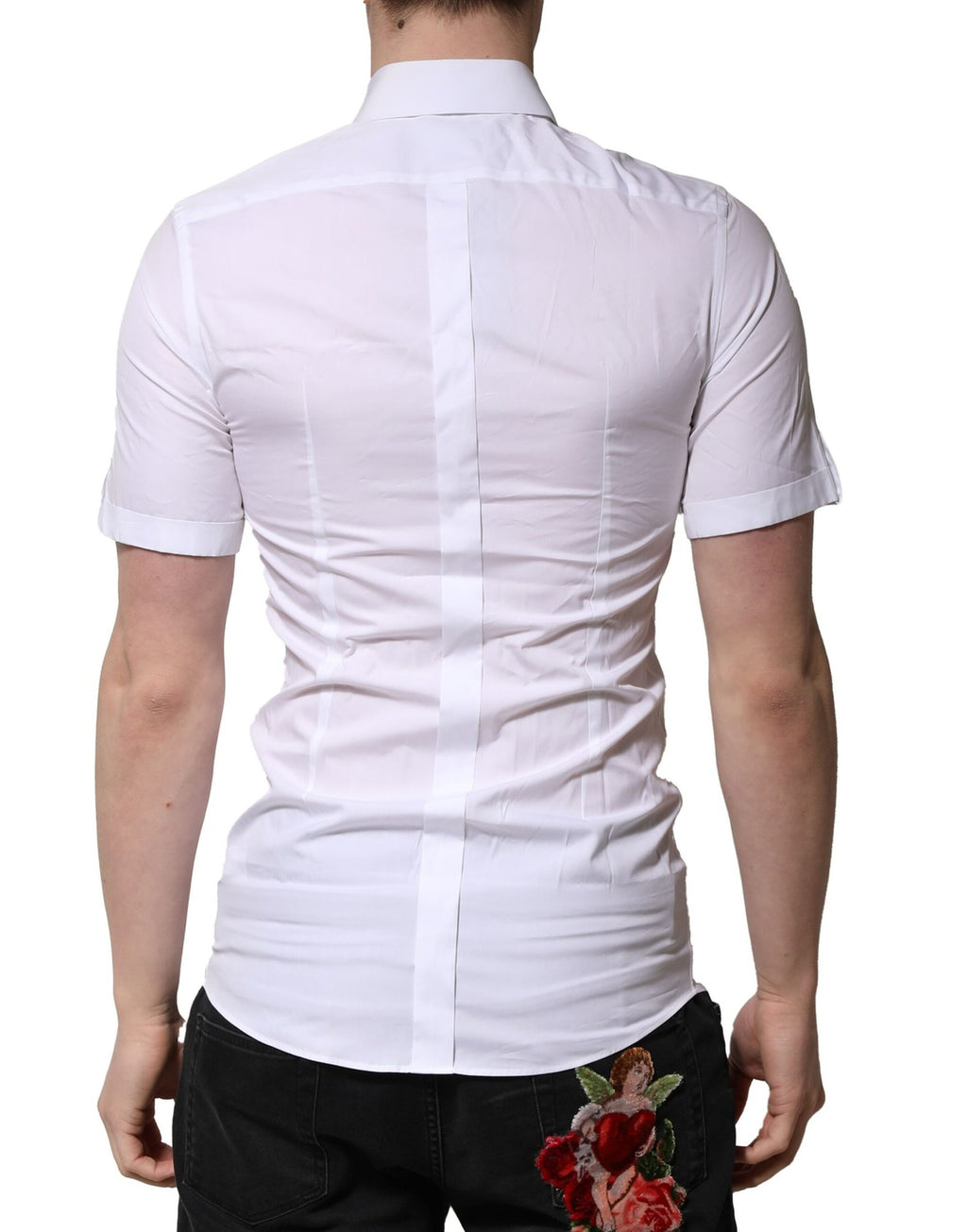 Dolce & Gabbana White Cotton GOLD Short Sleeves Formal Shirt