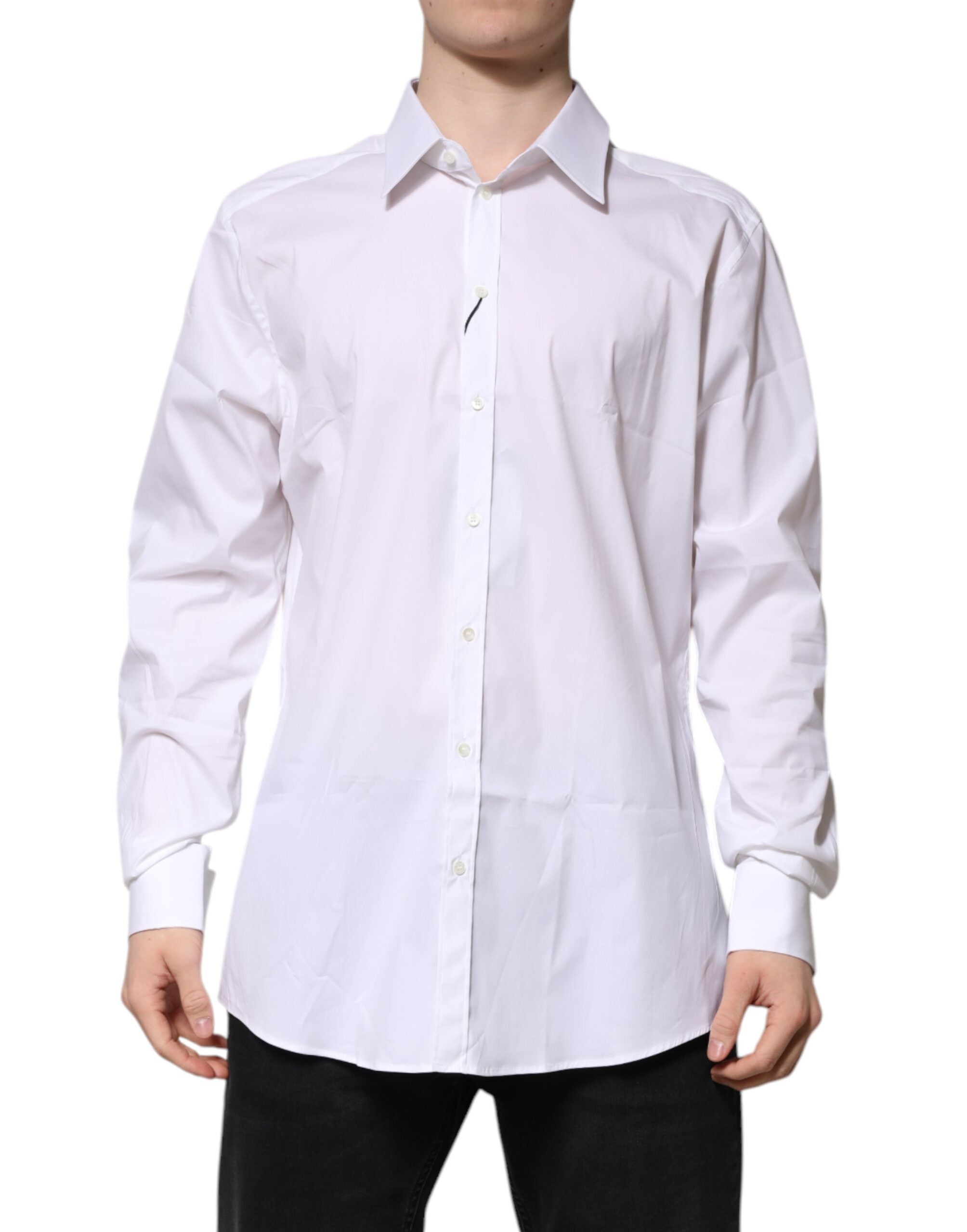 Dolce & Gabbana White Cotton GOLD Long Sleeves Formal Shirt