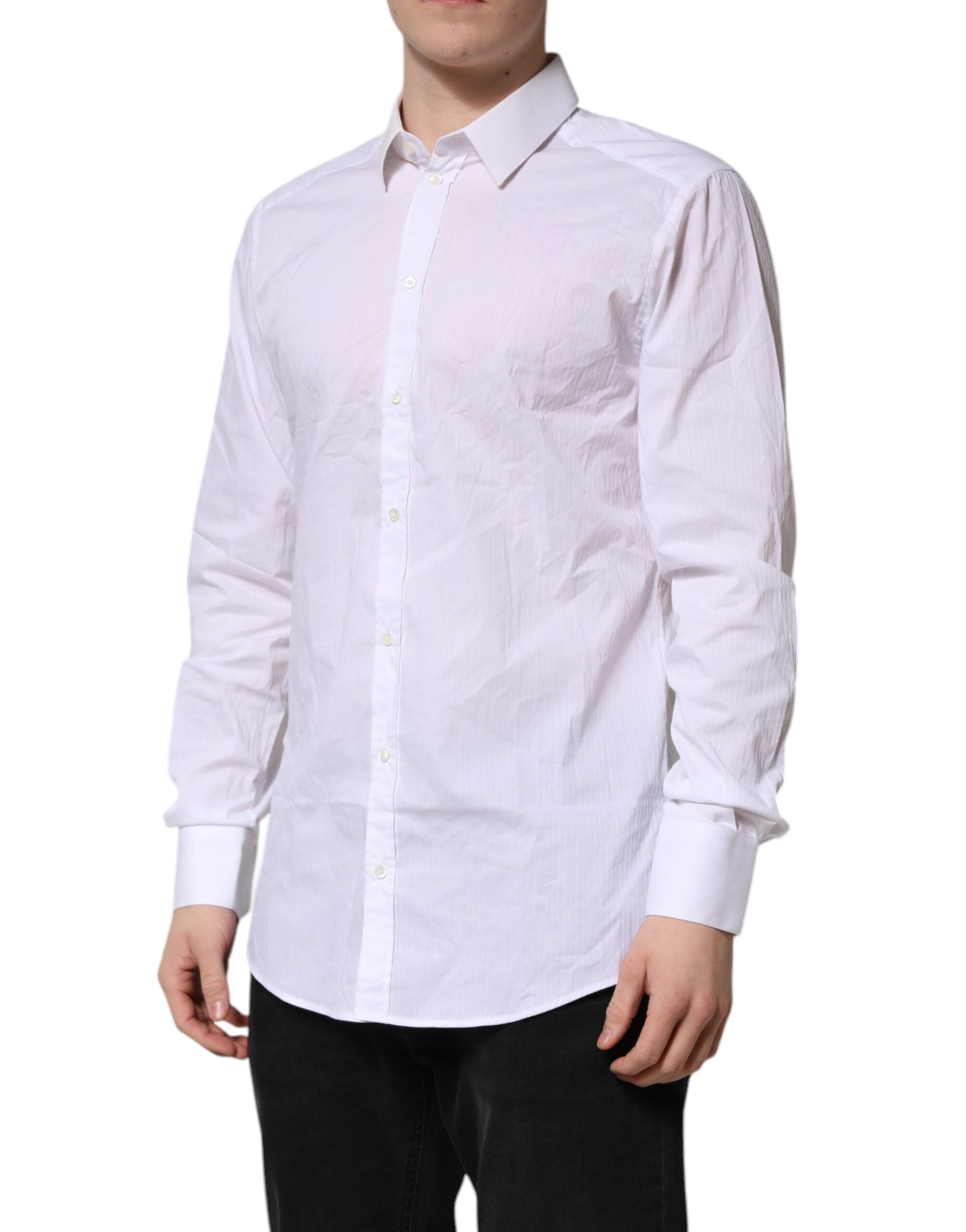 Dolce & Gabbana White Cotton GOLD Long Sleeves Formal Shirt