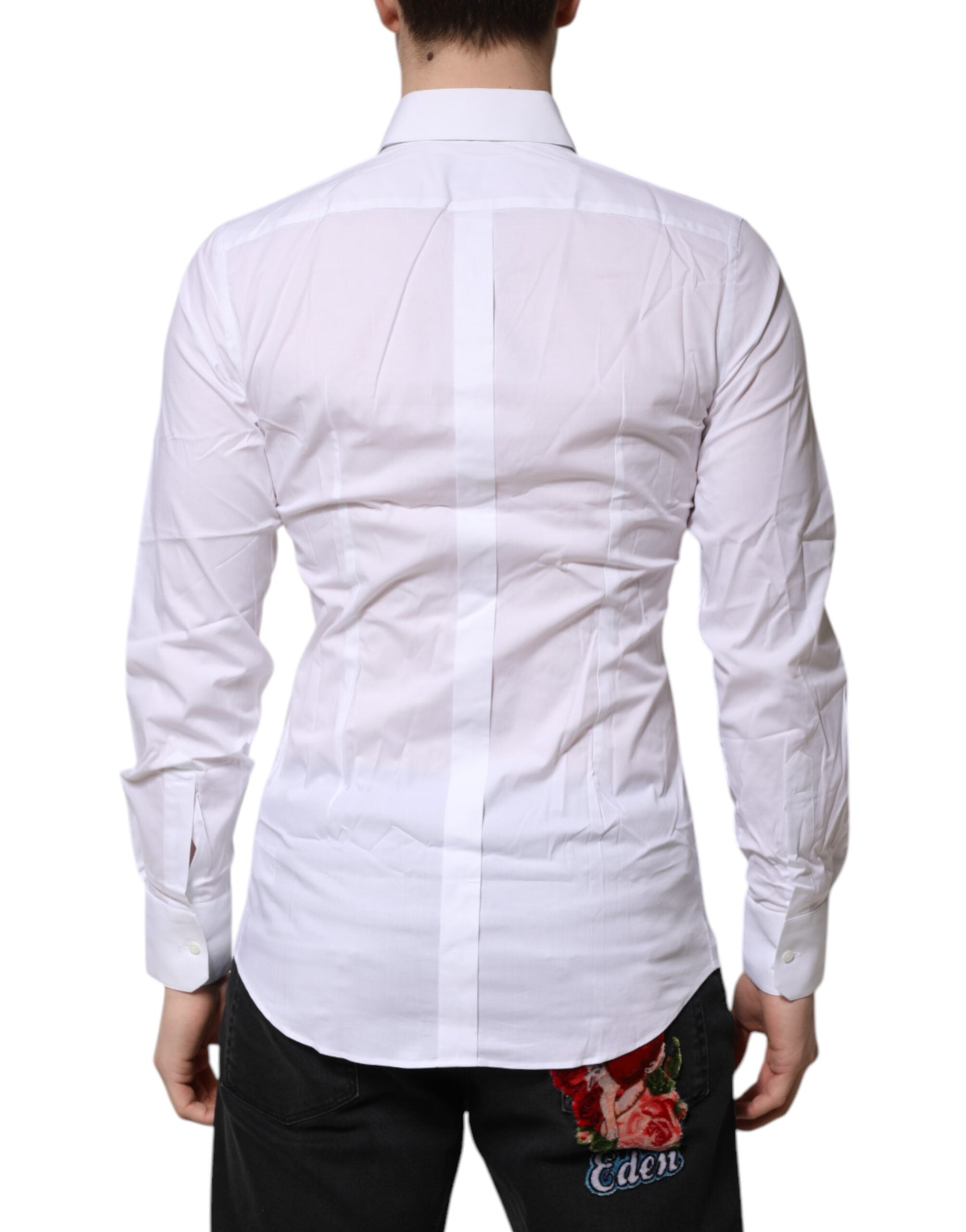 Dolce & Gabbana White GOLD Long Sleeves Dress Men Formal Shirt