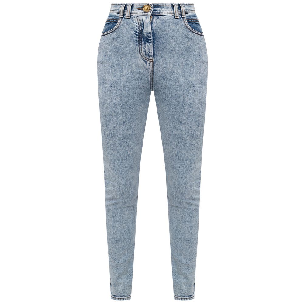 Balmain Blue Cotton Women's High-Waisted Jean