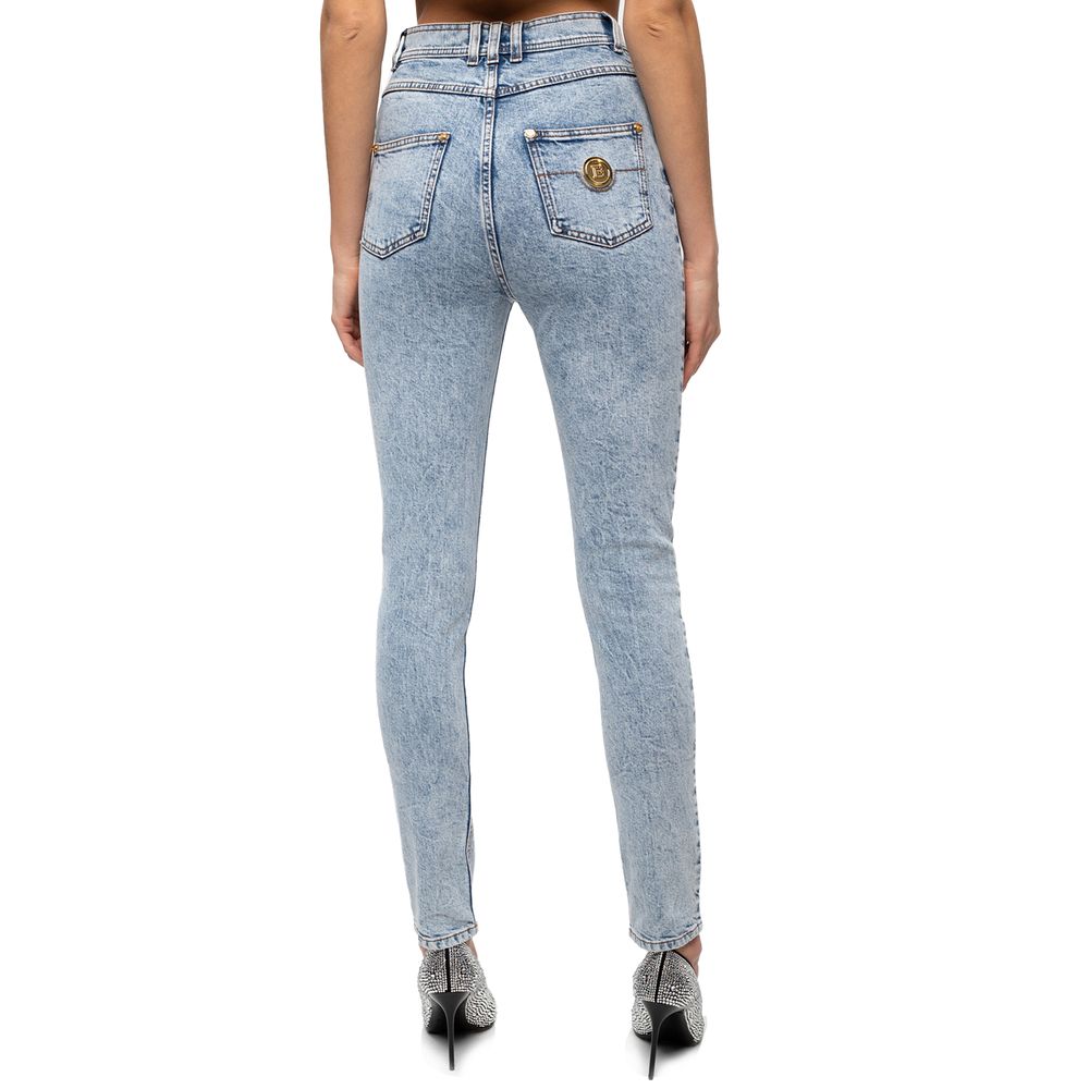 Balmain Blue Cotton Women's High-Waisted Jean