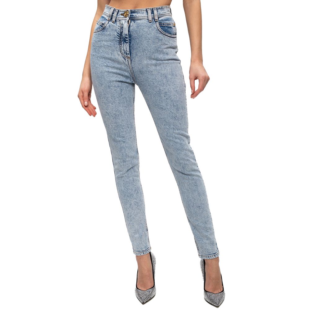 Balmain Blue Cotton Women's High-Waisted Jean