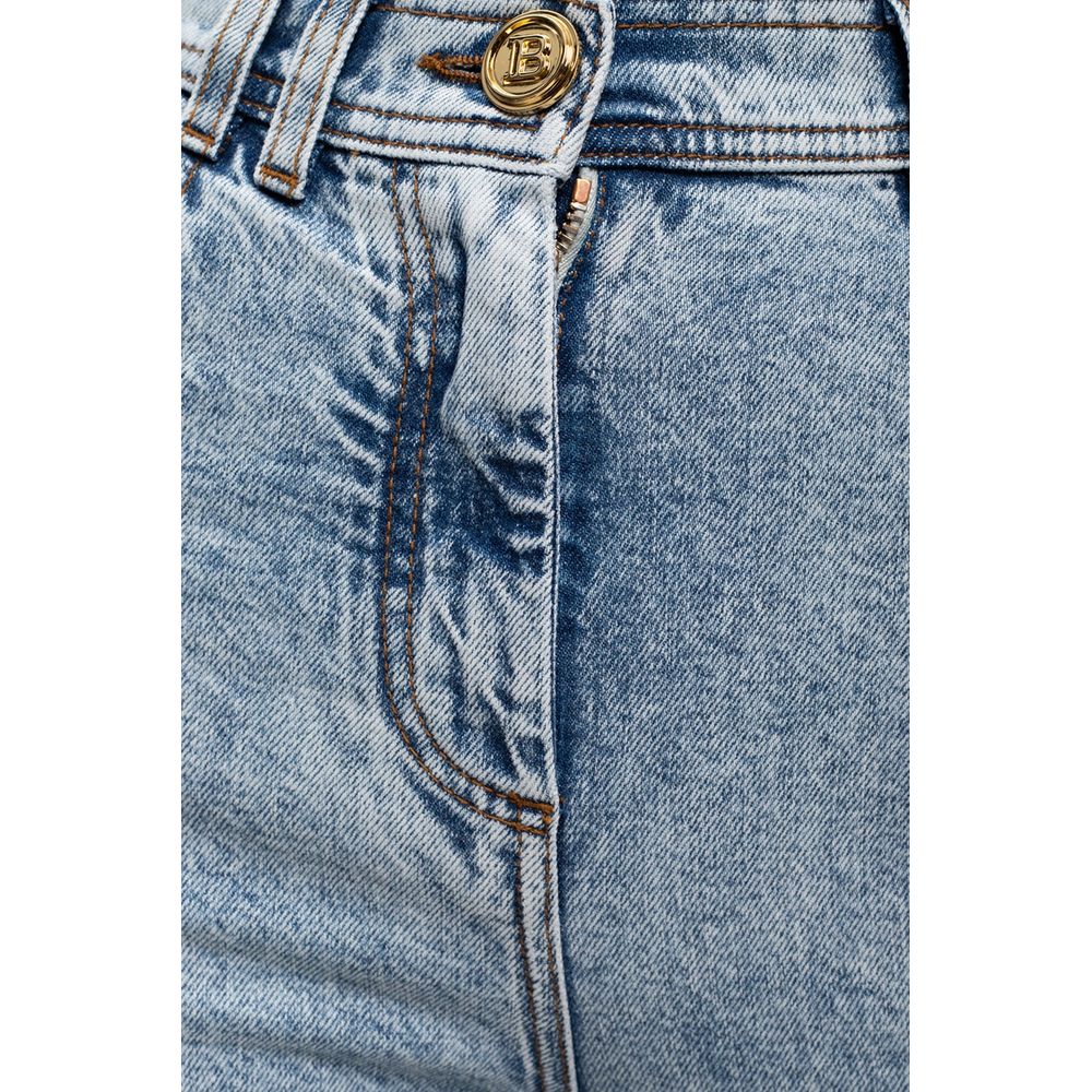 Balmain Blue Cotton Women's High-Waisted Jean