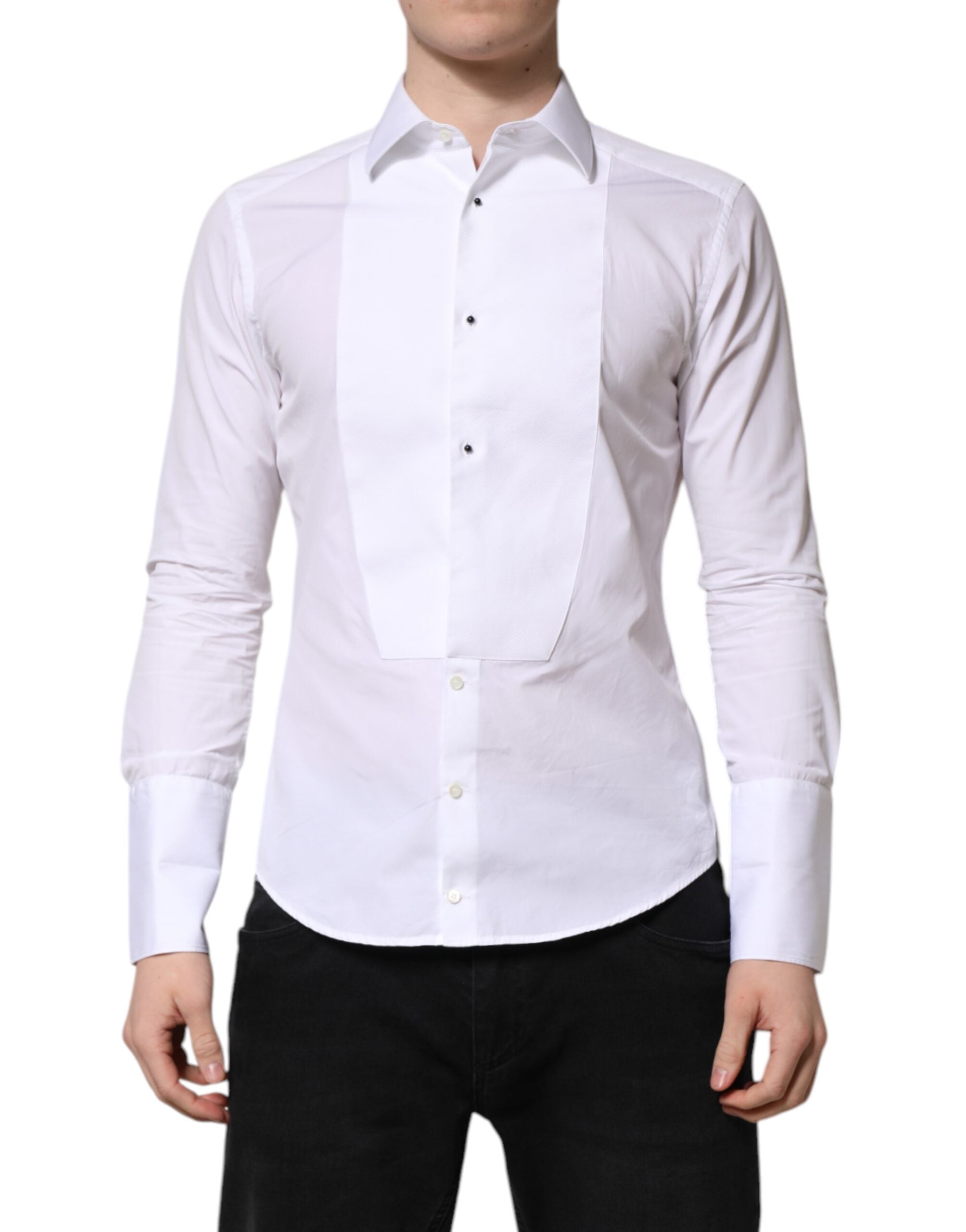 Dolce & Gabbana White GOLD Long Sleeve Dress Men Formal Shirt